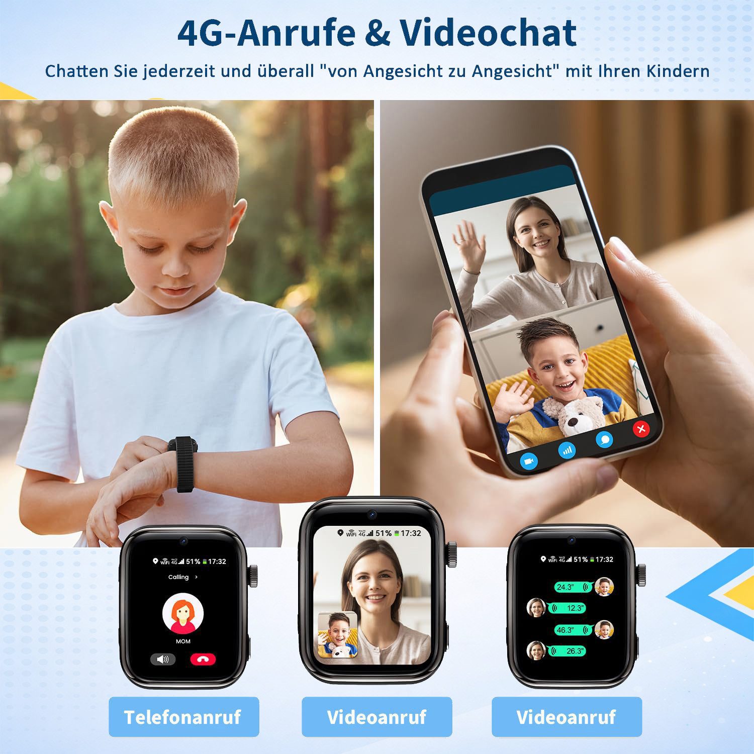 SWGOTA 4G Kinder Smartwatch mit Telefonfunktion und GPS, SOS,Zwei-Wege-Anrufe Smartwatch, Kindersmartwatch mit WLAN, Bildkompetenz für 4–12 Jungen und Mädchen