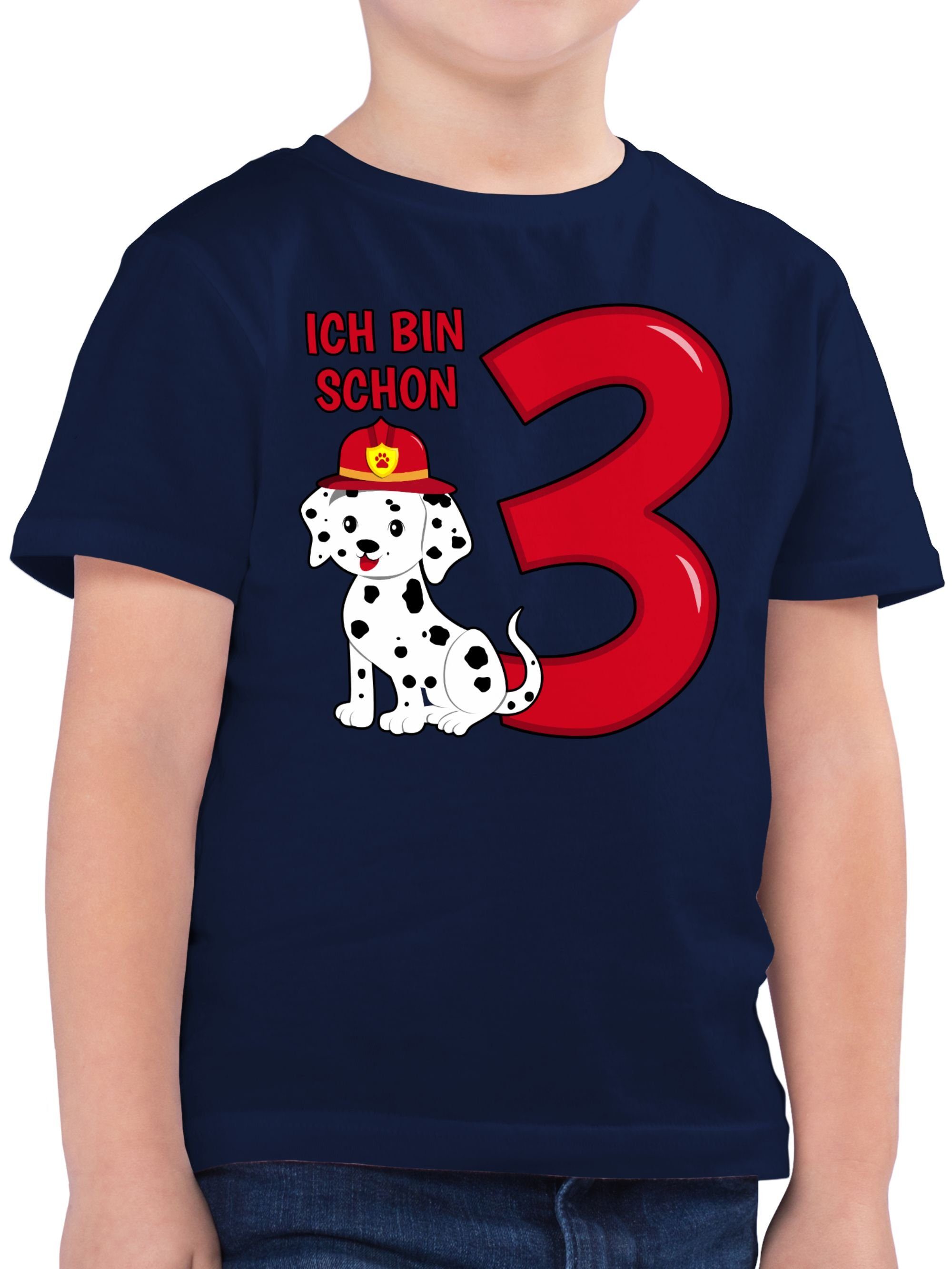 Shirtracer T-Shirt Ich bin schon drei Feuerwehr Hund 3. Geburtstag 02 Dunkelblau