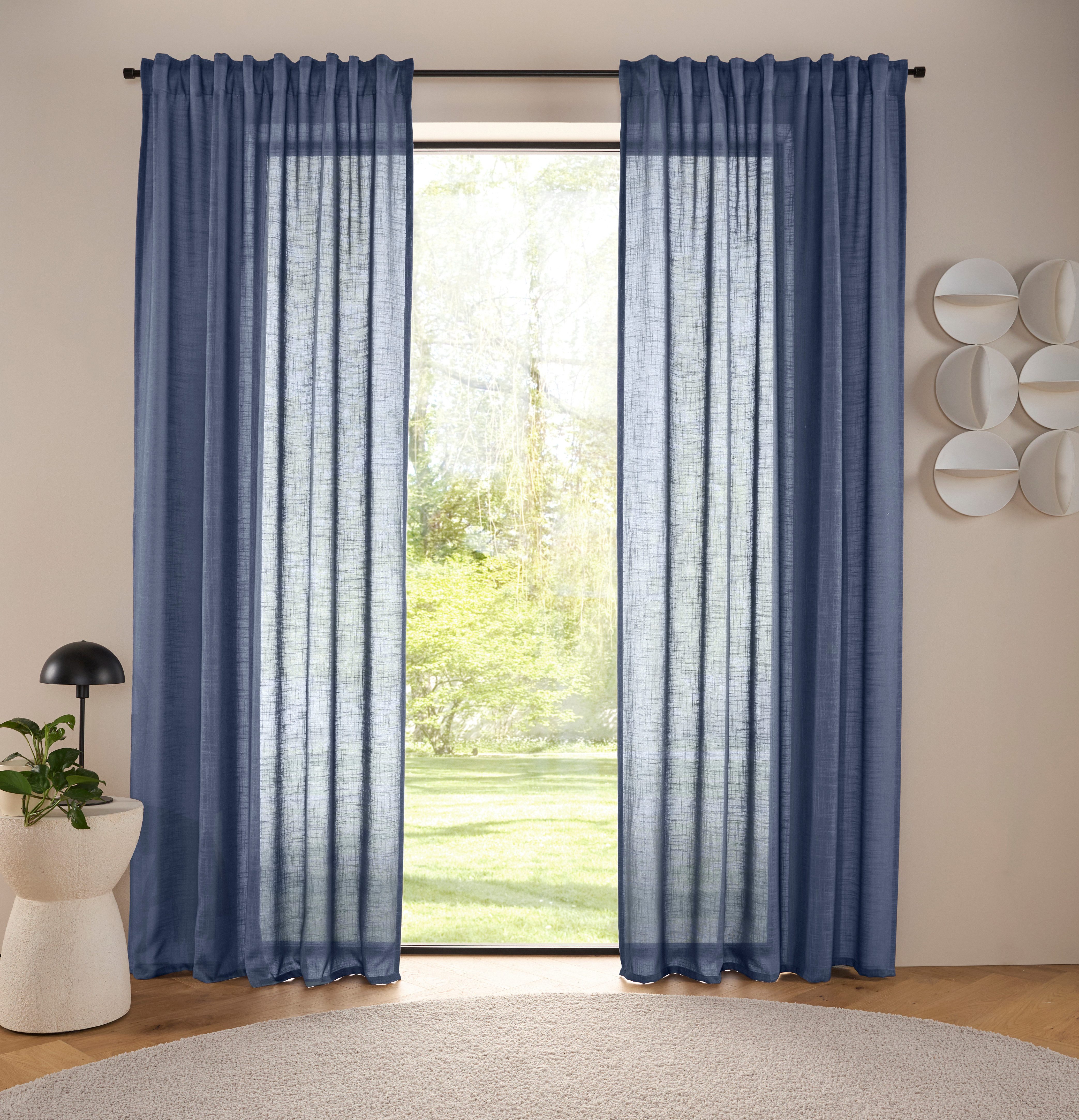 LeGer Home by Lena Gercke Gardine Marusha, Leinenoptik, halbtransparent, 1er & 2er Pack, Topseller (2 St), Multifunktionsband, halbtransparent, 1/2er Schal, Leinenoptik, grob gewebt, verschiedene Größen