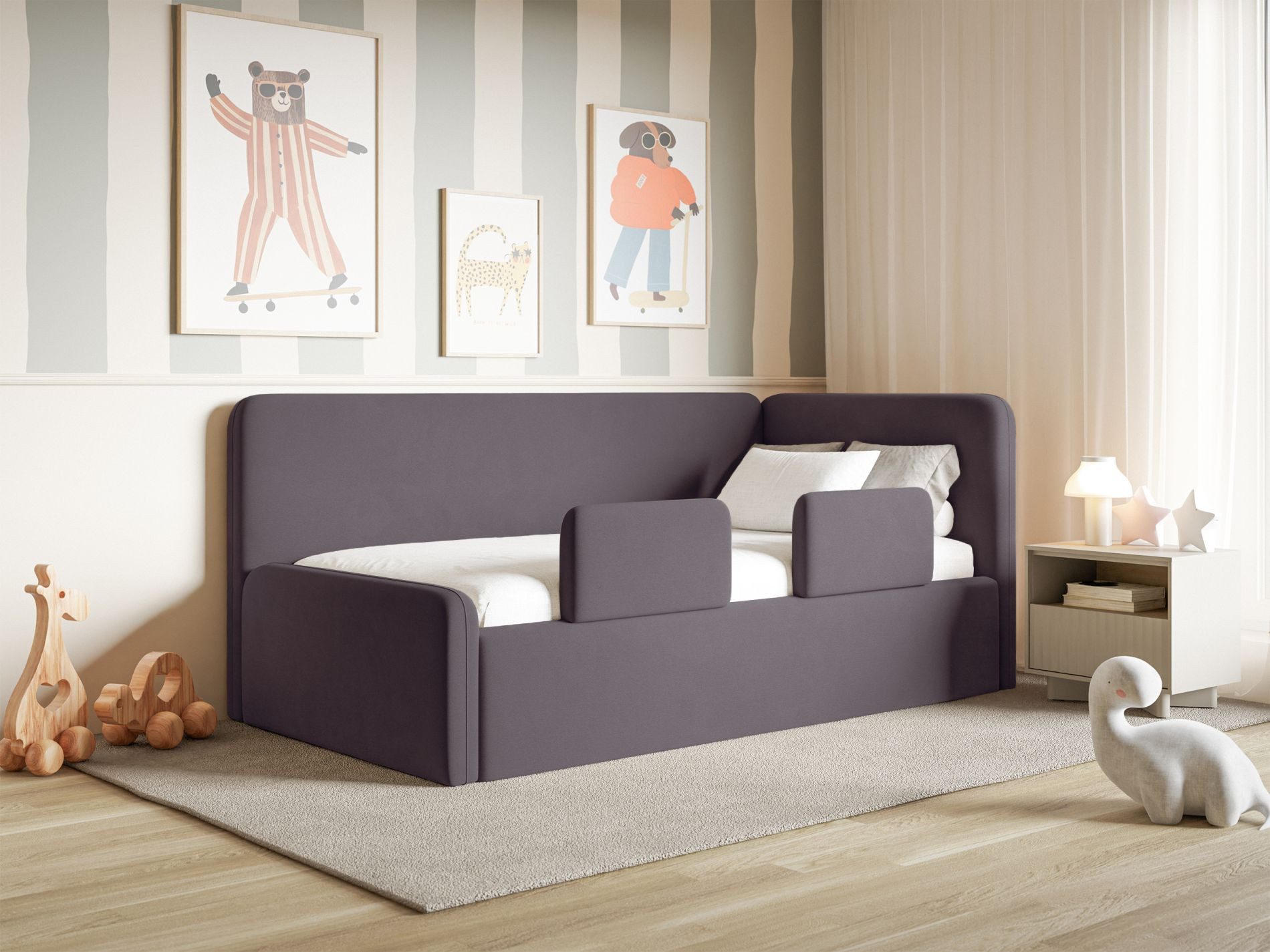 Selsey Kinderbett FANKO, Kinderbett mit Kopfteil, Rausfallschutz, Samt, 90x200 cm