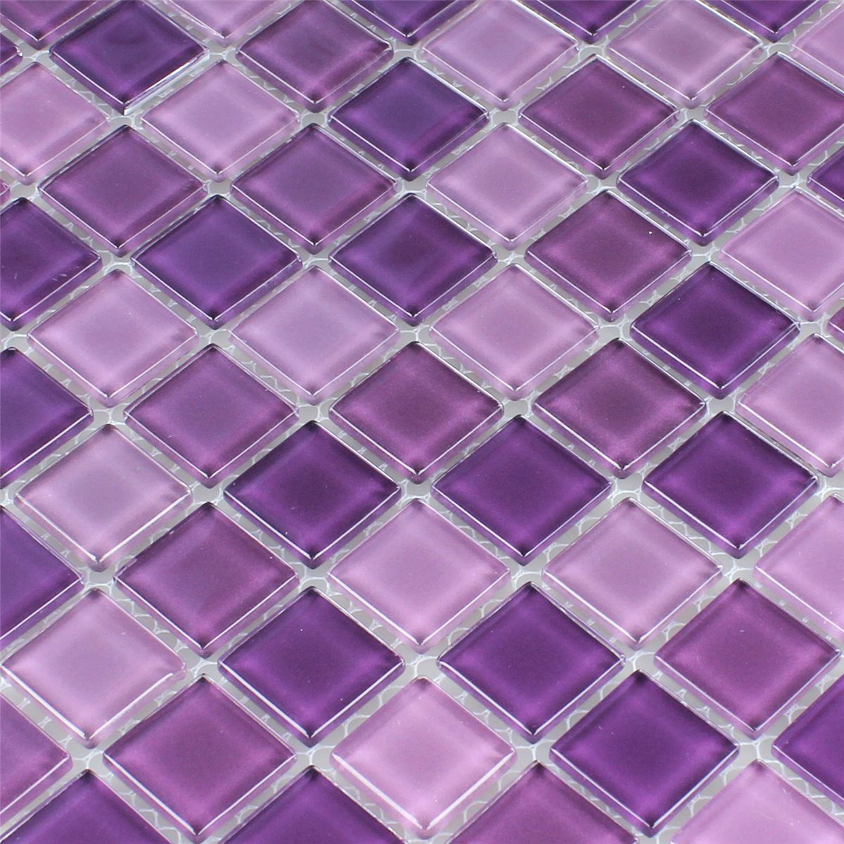 Mosafil Mosaikfliesen Glasmosaik Fliesen Lila Mix 25x25x4mm, Glas 32.700x30.200, lila, Verlegefertig auf ein Netz geklebt - Frostsicher - Wasserfest