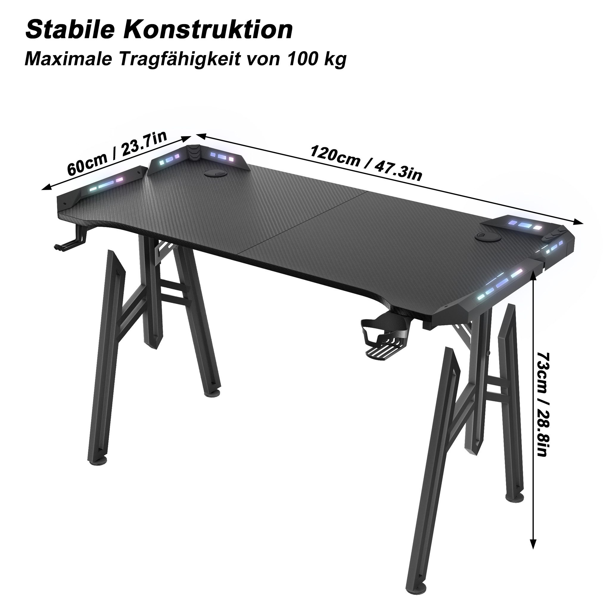 FIVMEN Computertisch Gaming Schreibtisch mit LED M-Frame Computer Tisch Gamingtisch