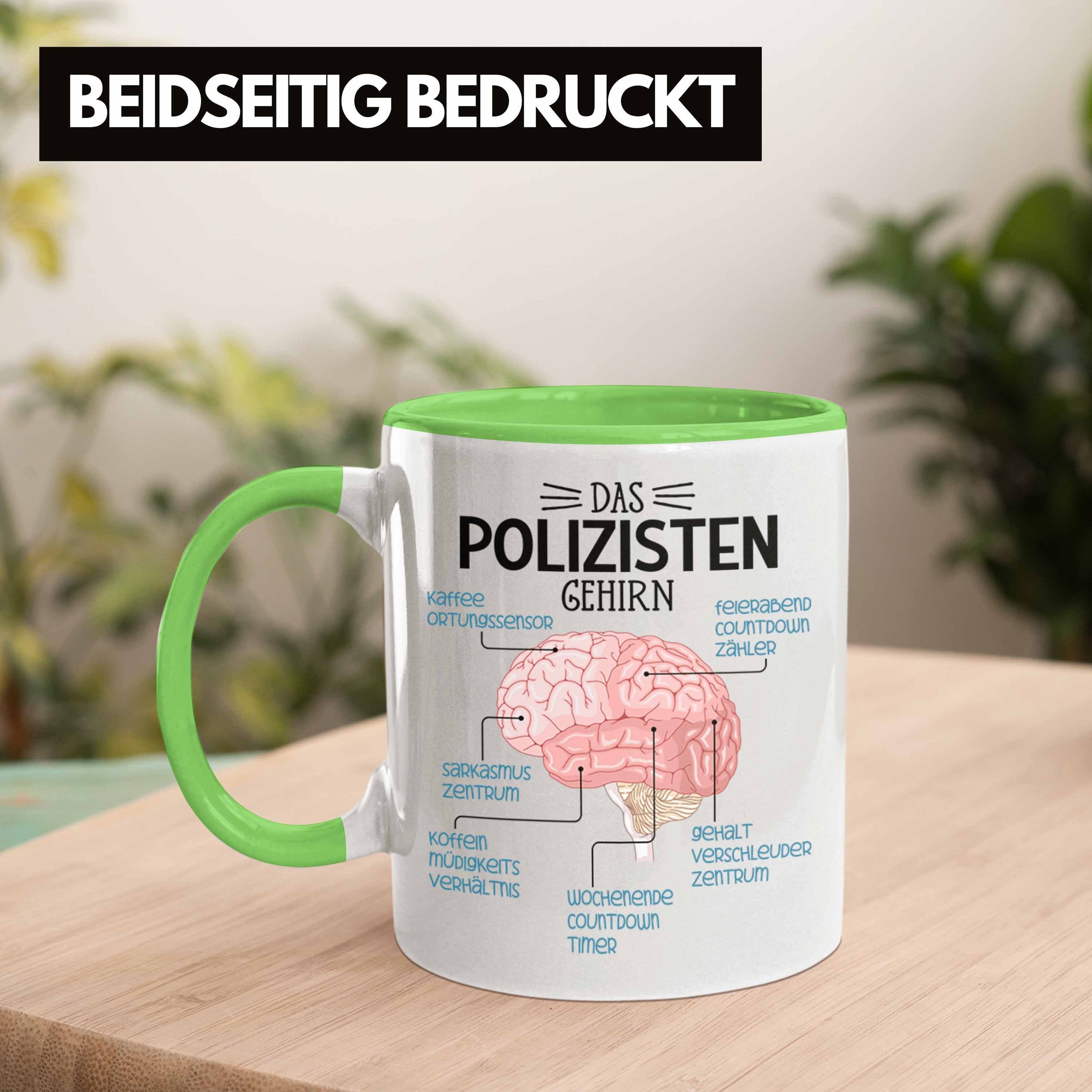 Geschenk Polizisten Gehirn Trendation Lustiger Polizist Tasse Spruch Grün Tasse