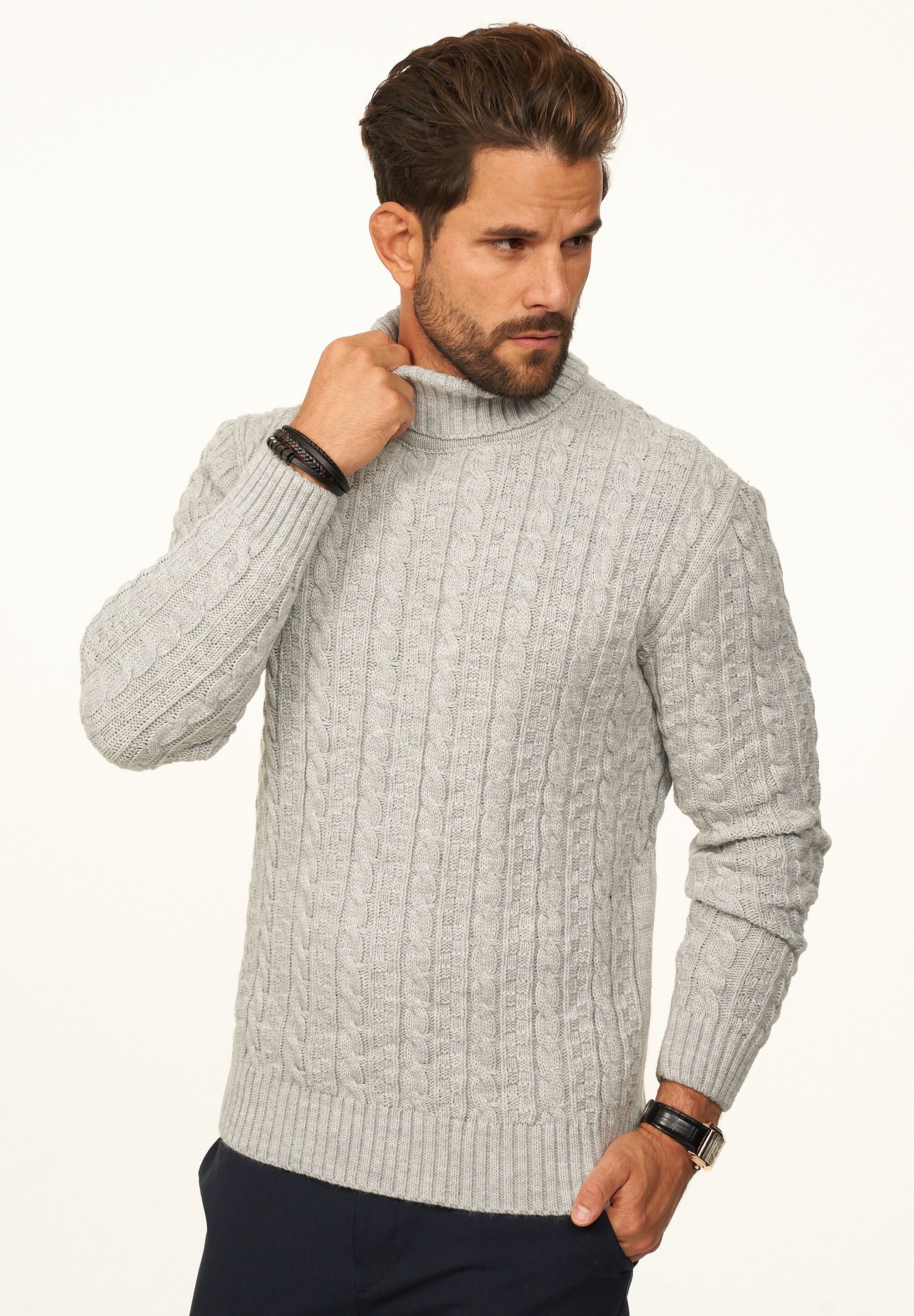 Rollkragenpullover als Grobstrick Pulli mit Zopfmuster für Herren