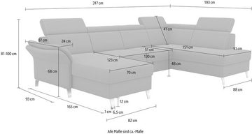 sit&more Wohnlandschaft Vincenzo U-Form, inklusive Kopfteilverstellung, wahlweise mit Bettfunktion, Bettkasten