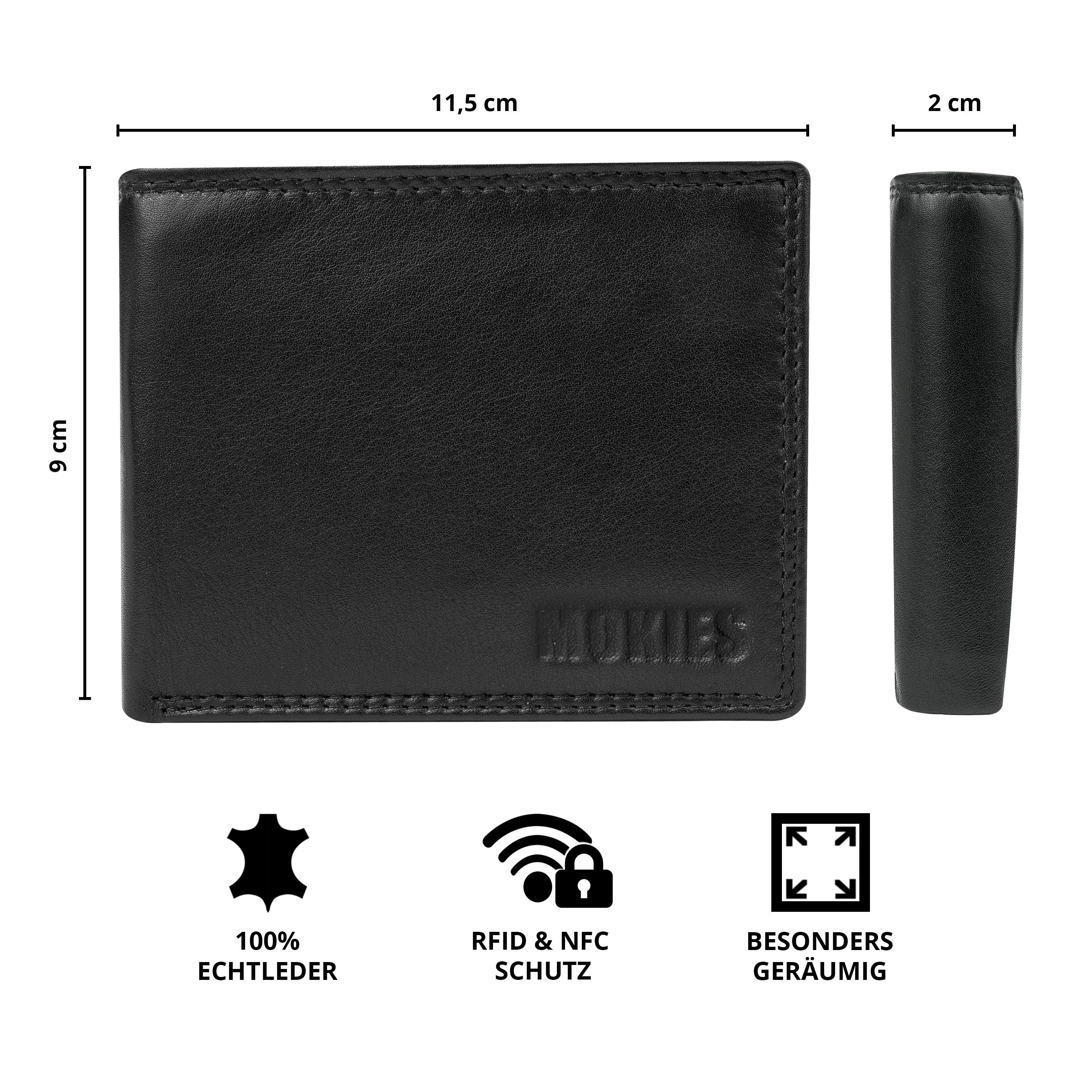 (querformat), Herren GN107 Premium Geldbörse 100% MOKIES Portemonnaie Echt-Leder, Nappa RFID-/NFC-Schutz Premium Nappa-Leder,