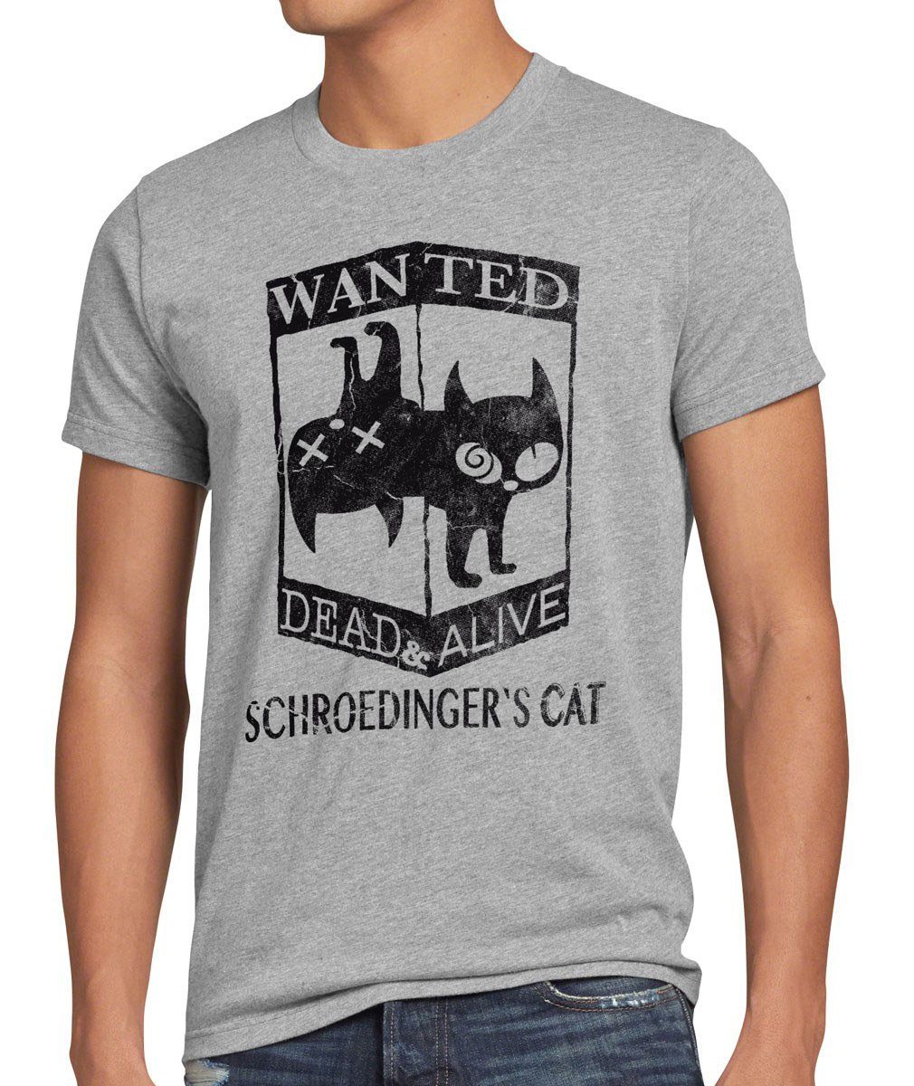 style3 Print-Shirt Herren T-Shirt Wanted Schroedingers Katze big sheldon bang cooper cat theory top grau meliert