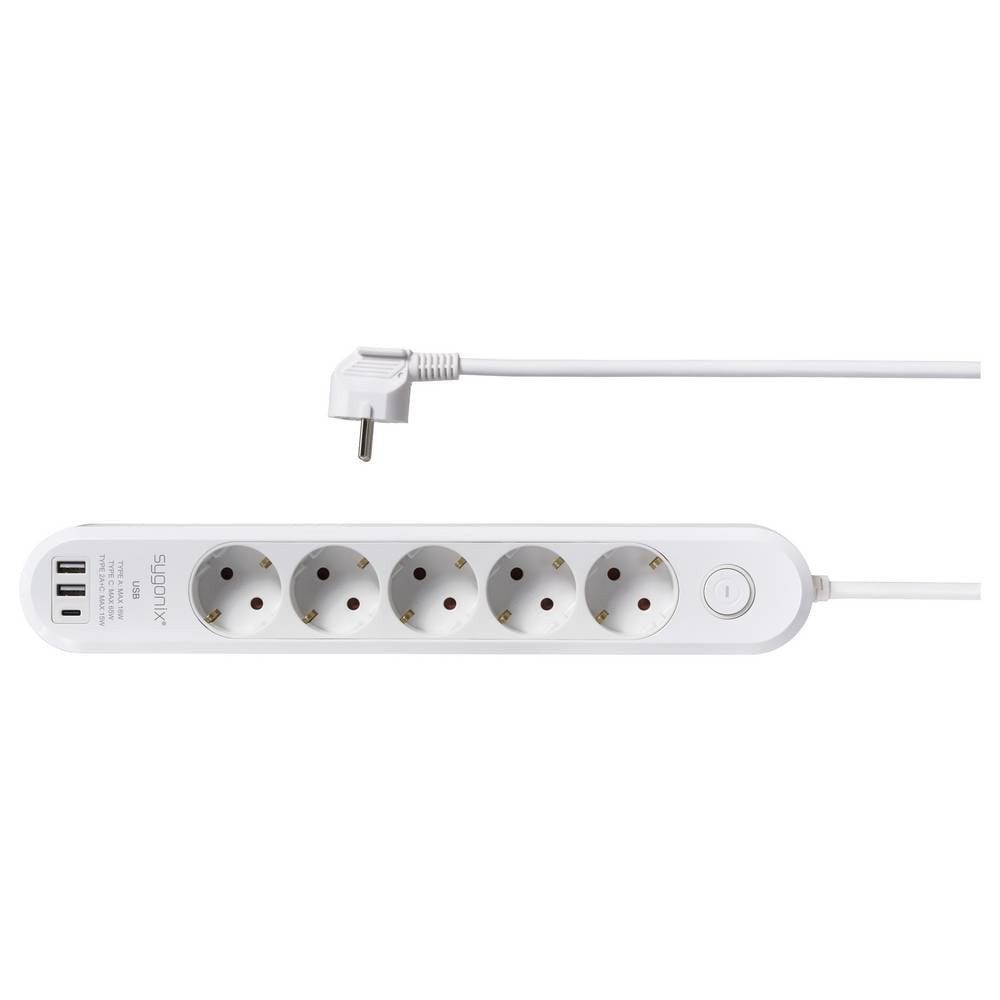 Sygonix Steckdosenleiste mit Schalter 5fach Weiß Schutzkontakt 1 St. Steckdosenleiste, mit Schalter, mit USB, mit USB-C®, Power Delivery