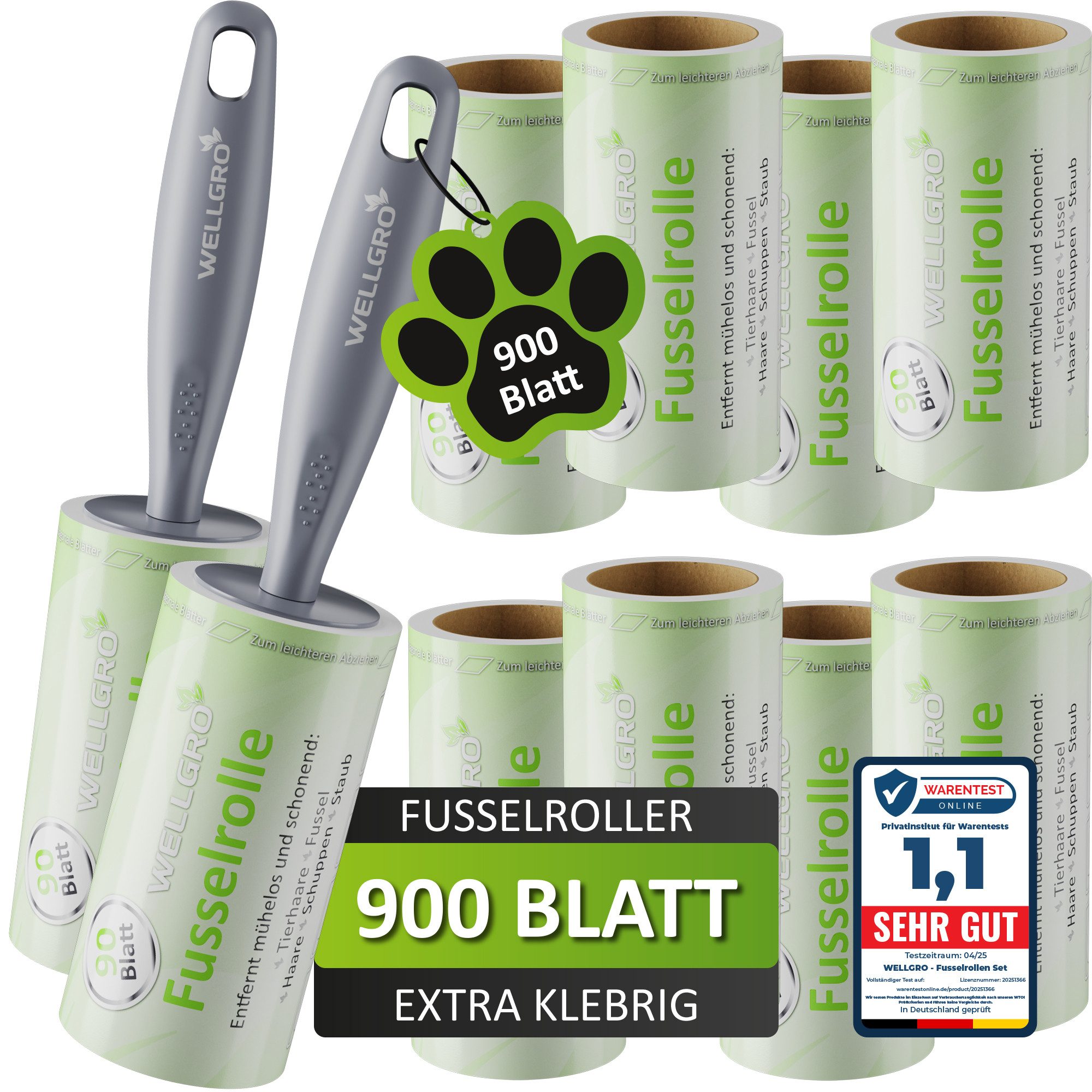 Wellgro Fusselroller Fusselrolle Tierhaare – Fusselrollen Set + Abroller