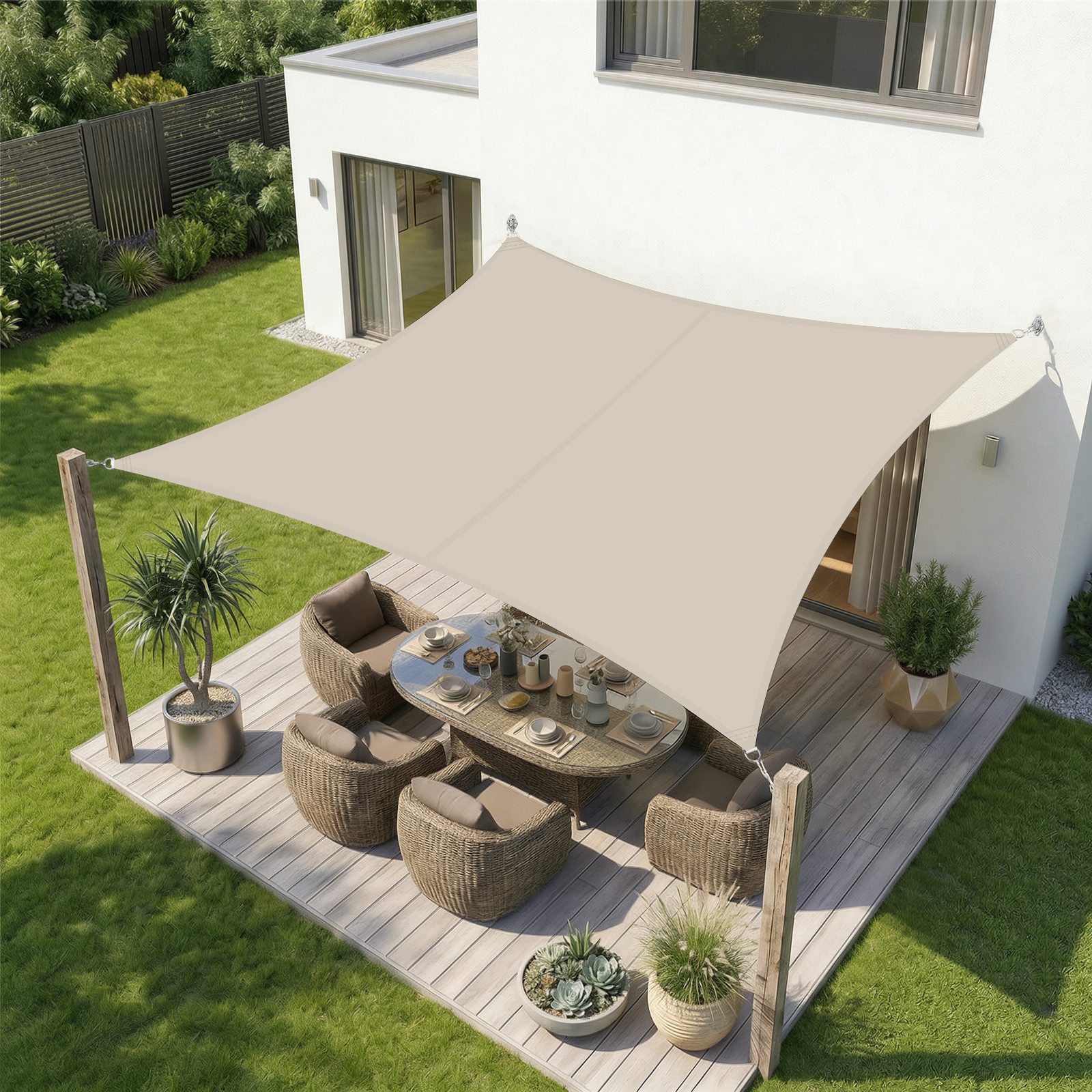 Sekey Sonnensegel Wasserdicht Rechteckig Sonnenschutz UV Schutz Balkon Terrasse Garten, BxT: 300 x 400 cm, Beige
