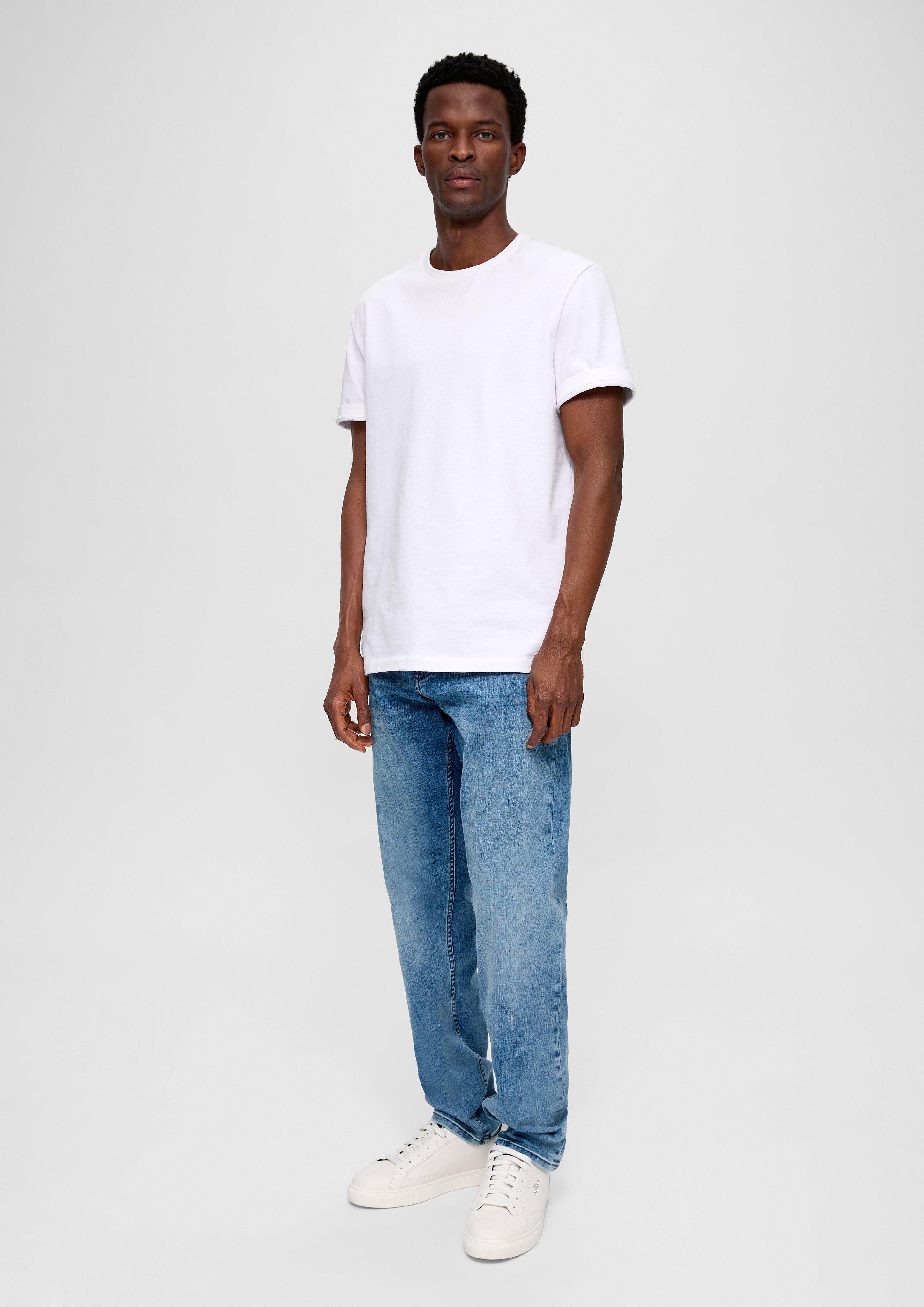 s.Oliver Stoffhose Jeans Mauro / High / Rise Regular / Tapered Label-Patch, Fit Waschung Leg