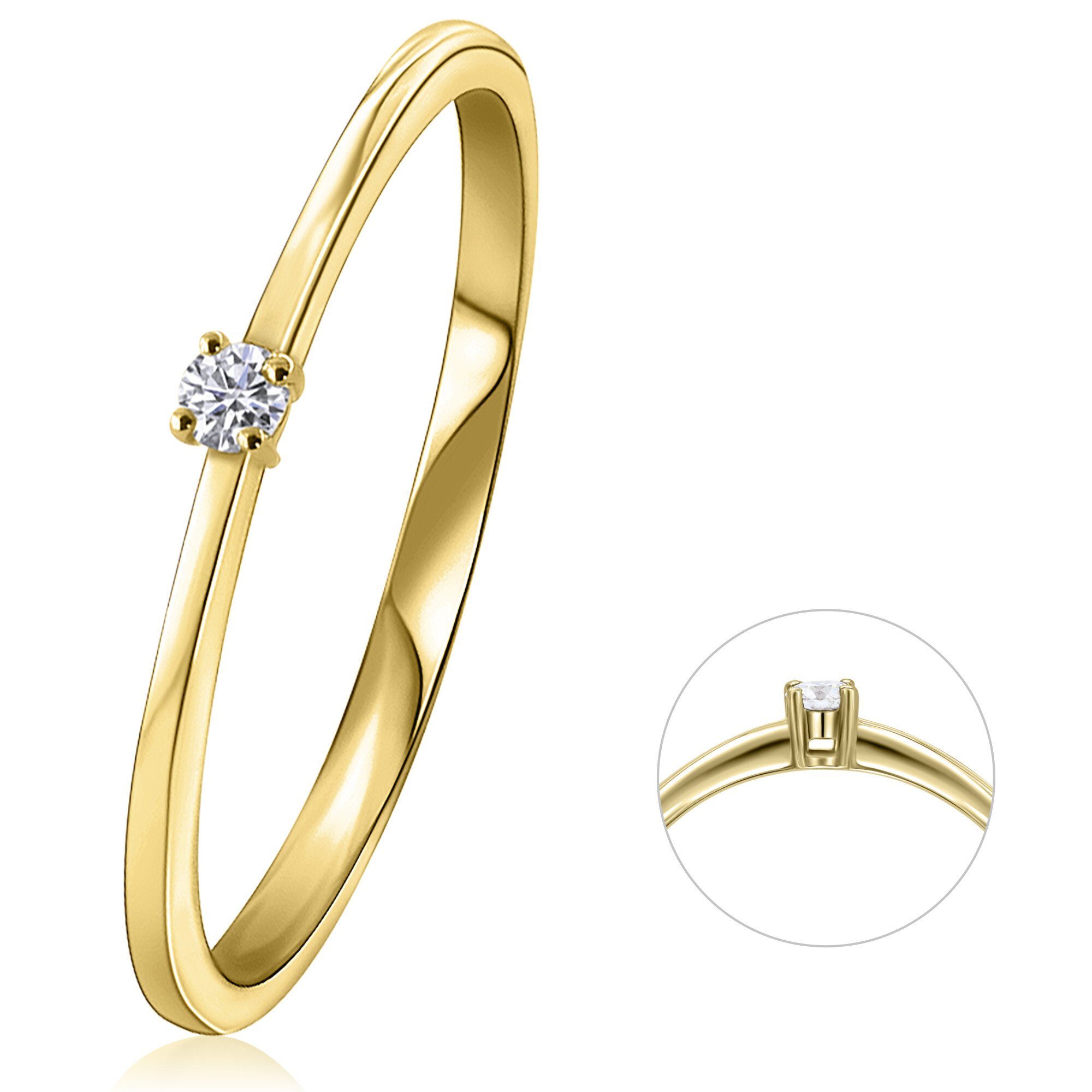 Diamantring ELEMENT Diamant Schmuck ct Gelbgold, aus 585 Ring Brillant ONE 0,03 Damen Gold