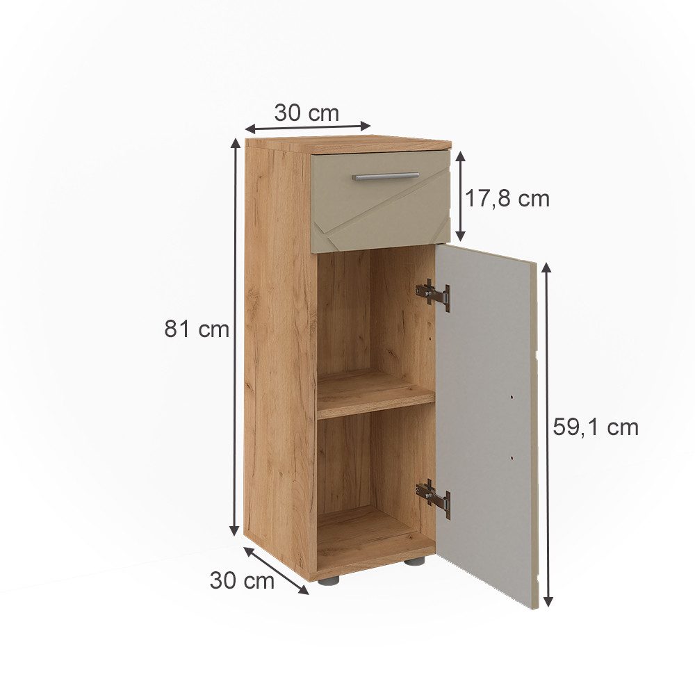 Vicco Midischrank Irma, Goldkraft Eiche/Beige, 30 x 81 cm (1-St)