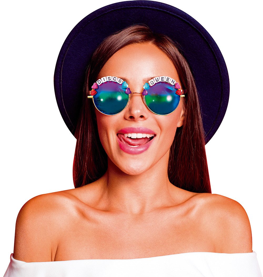 Fiestas Guirca Kostüm, Disco Brille 90s Style Karneval Fasching Party Accessoire Retro Look A