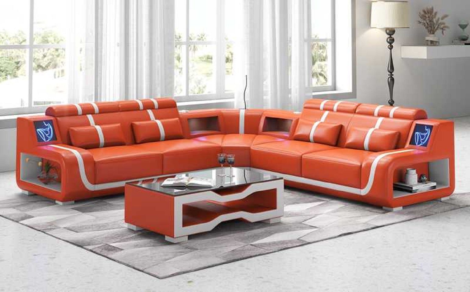 JVmoebel Ecksofa Luxus Couch Ecksofa L Form Modern Kunstleder couchen Sofa Sofas, 3 Teile, Made in Europe Orange
