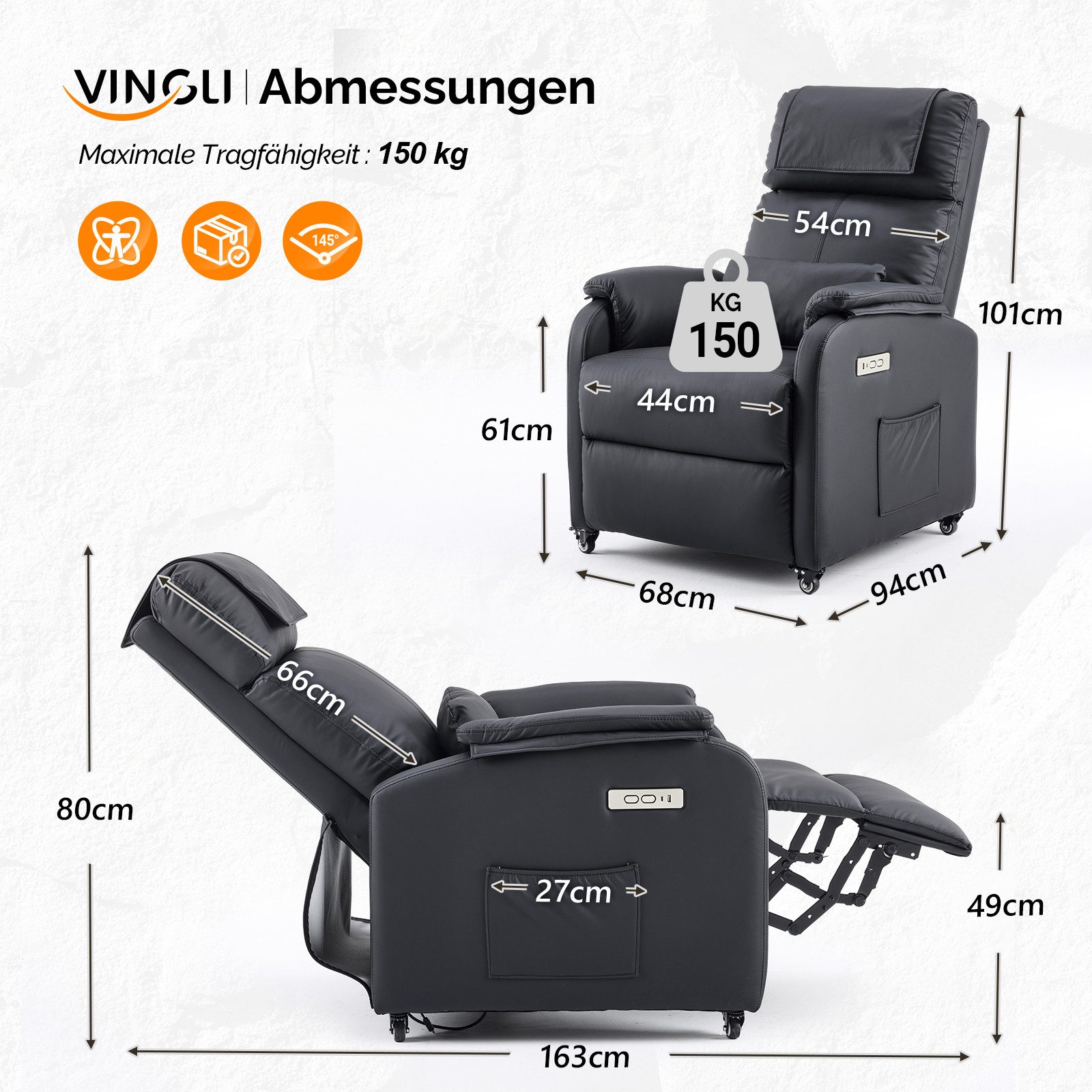 VINGLI Relaxsessel Fernsehsessel, TV-Sessel, 2/6 Punkte günstig online kaufen
