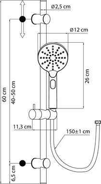 Calmwaters Brausegarnitur, Höhe 60 cm, 3 Strahlart(en), Dusch-Set, Schwarz, Anti-Kalk, 19AG6154