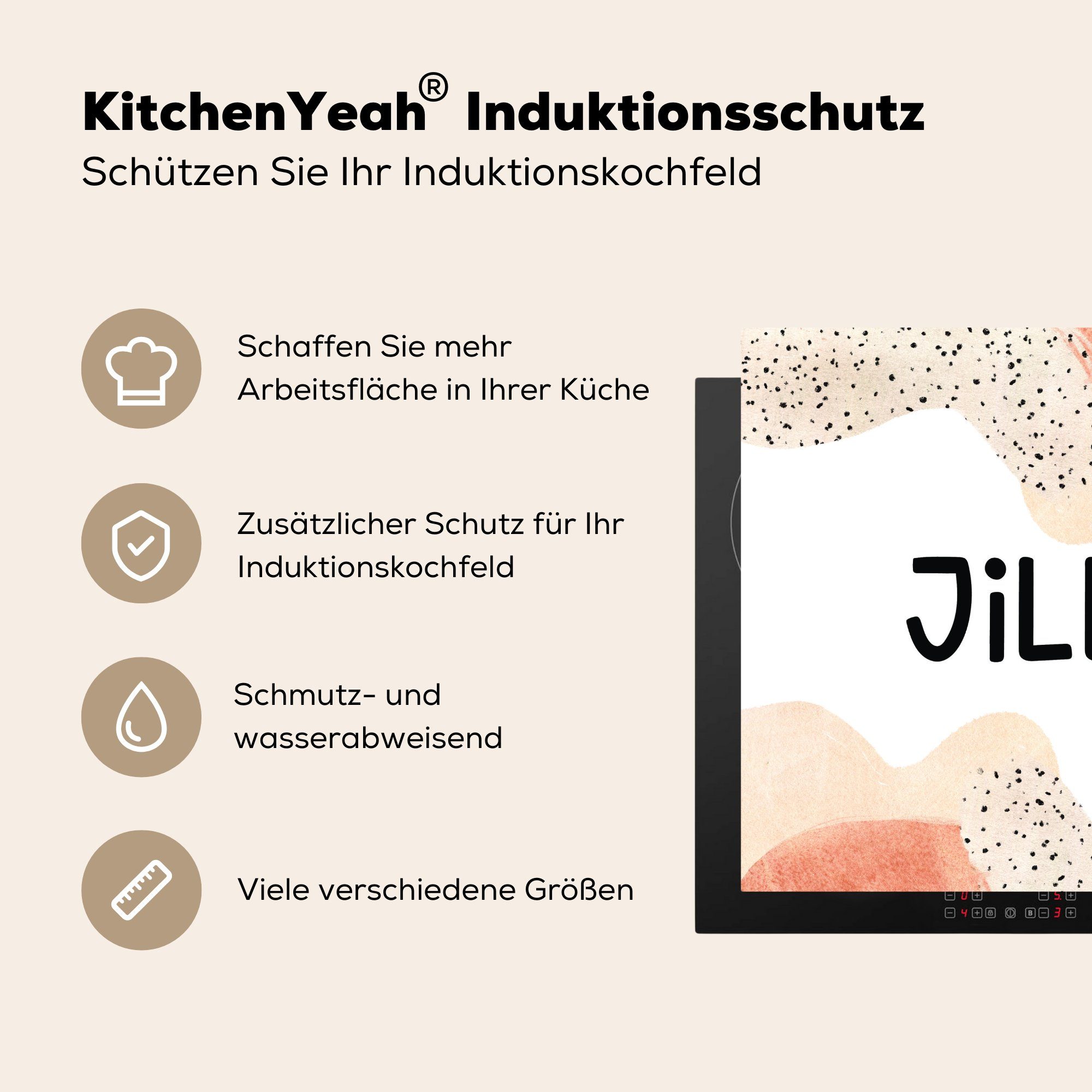 MuchoWow Herdblende-/Abdeckplatte Jill - Pastell cm, für küche 78x78 tlg), Vinyl, Ceranfeldabdeckung, Arbeitsplatte - (1 Mädchen