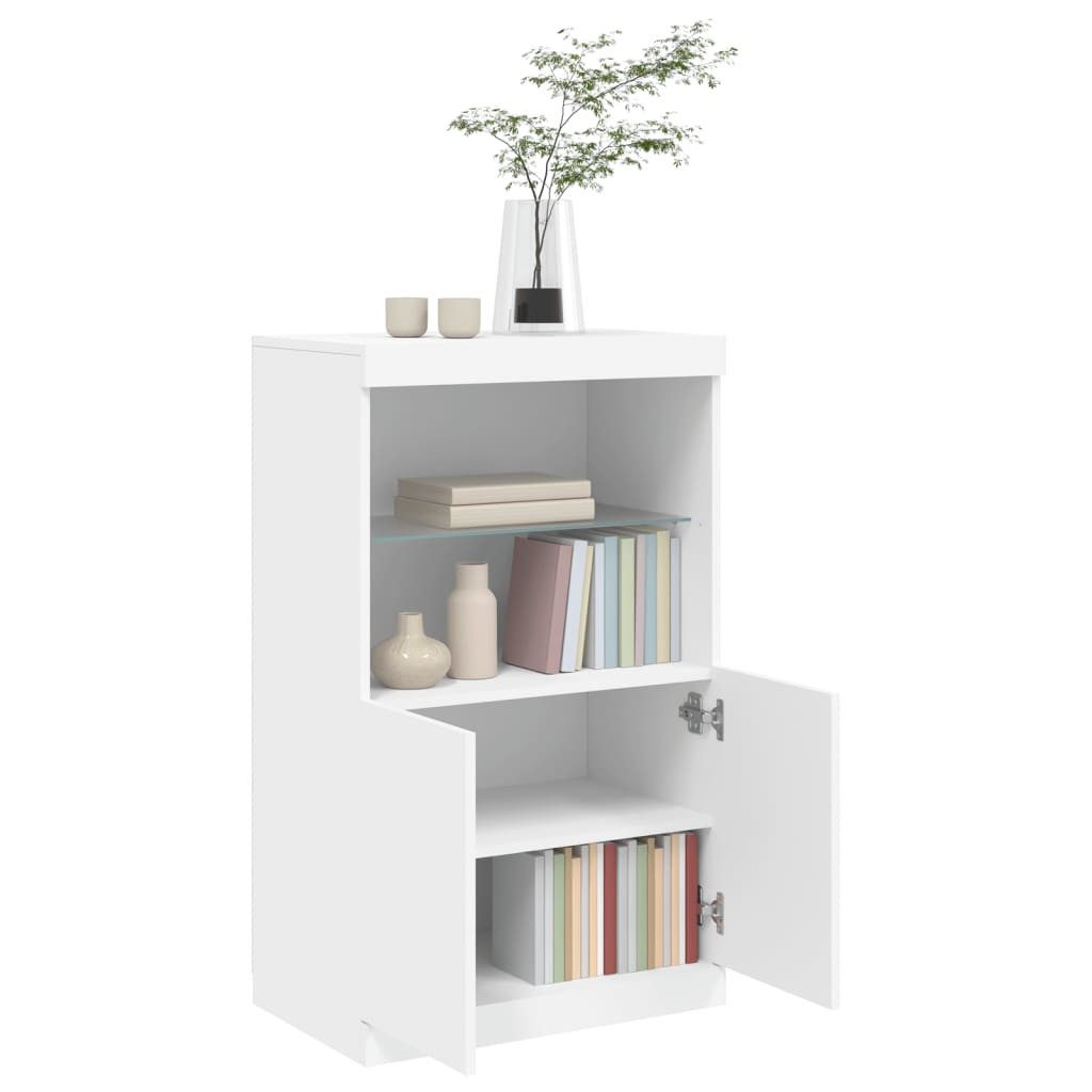 vidaXL Sideboard NA Sideboard mit LED Leuchten Weiß 60,5x37x100 cm Glas Vitrine – Bild 5 von 5