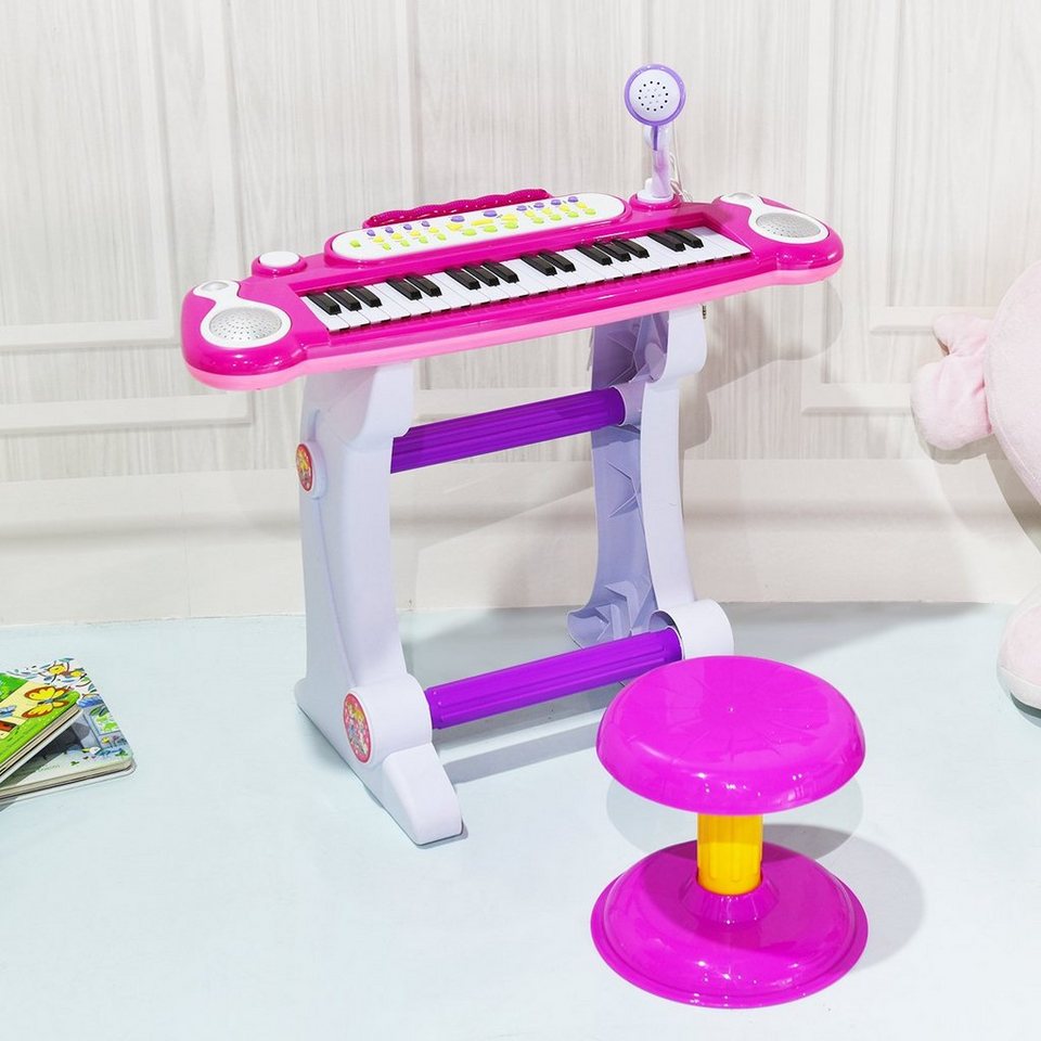 Kinder Piano mit Hocker Keyboard Mikrofon 37 Tasten Blau Spielzeug Instrument 