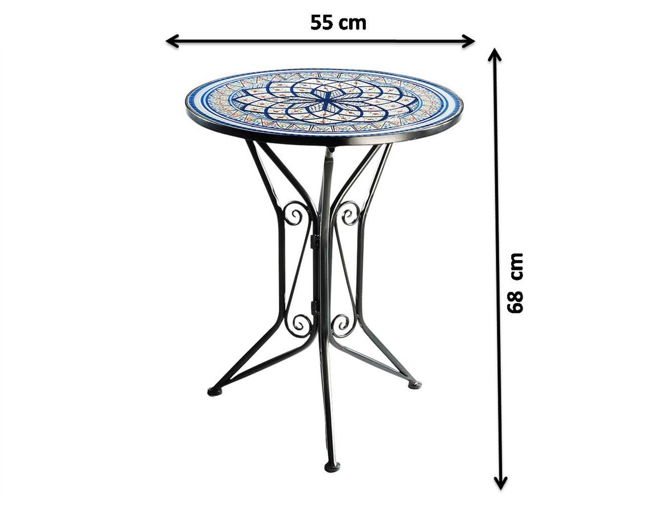 Kobolo Balkonset Sitzgruppe Gartenmöbel Tisch Stühle Metall Mosaik blau weiß, (3-tlg) – Bild 4 von 5