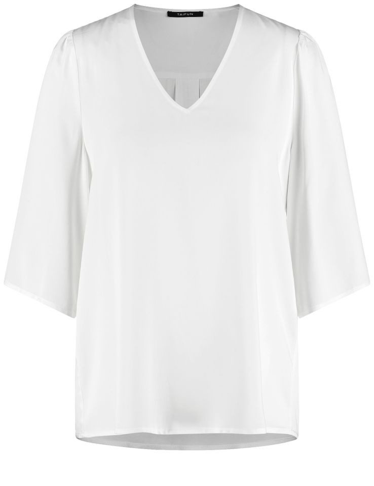 Kurzarmbluse - Unifarbene Damenbluse mit Kräuseldetails