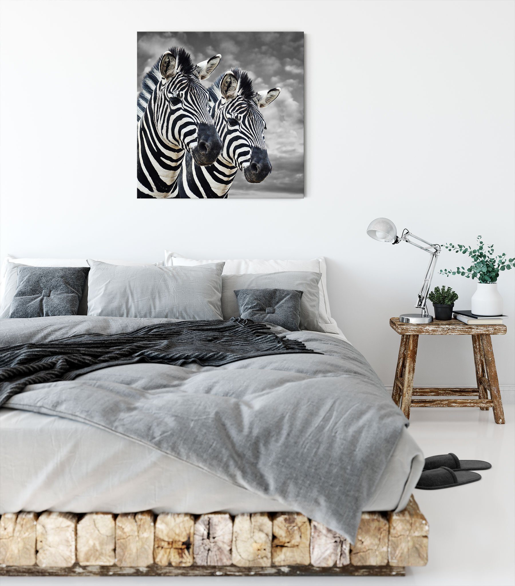 Leinwandbild Zebras Zebras, Zackenaufhänger (1 Leinwandbild zwei fertig zwei inkl. bespannt, Pixxprint St),