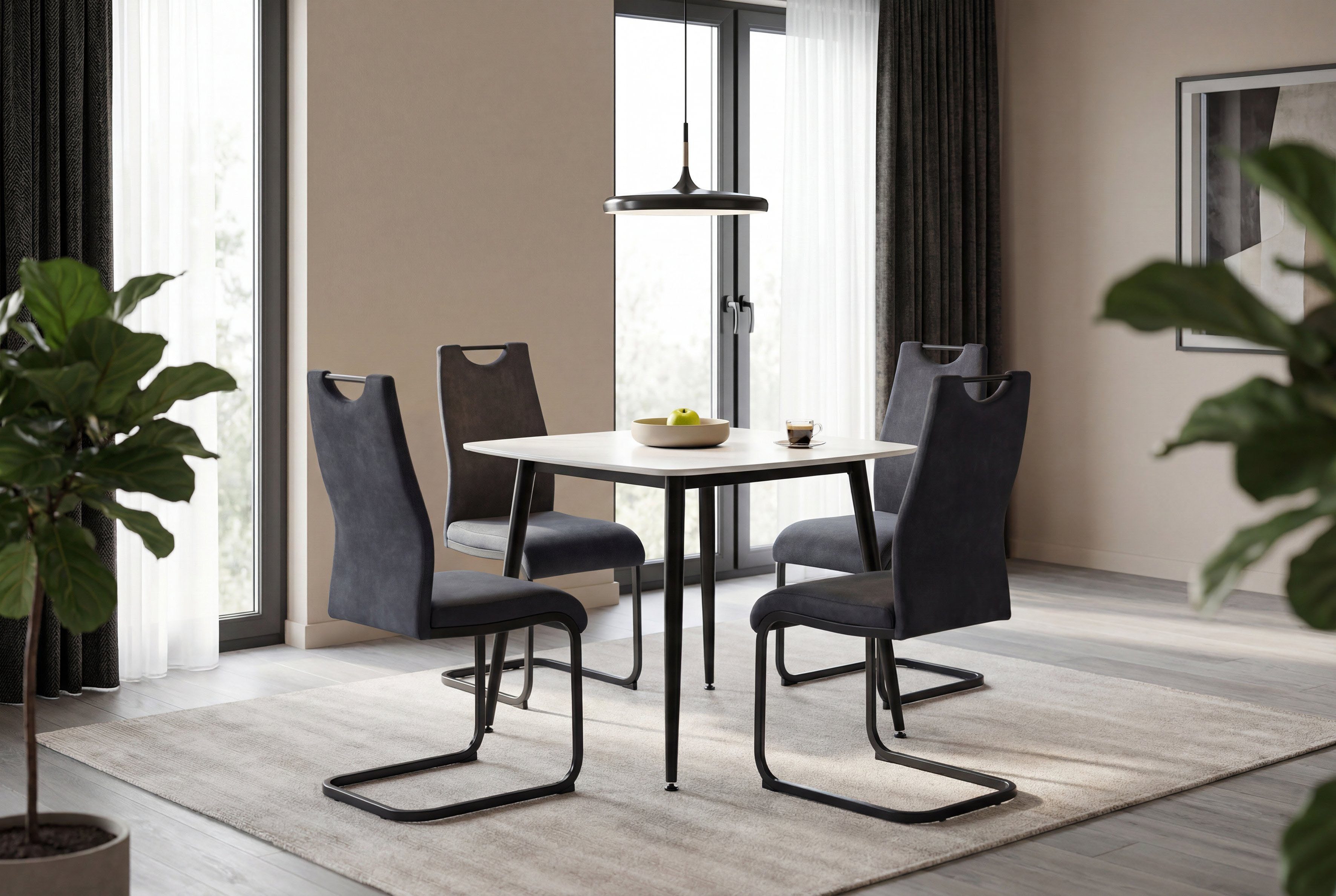 byLIVING Esstisch VERONA, Tischplatte weiß, bis 100 kg, 4-Fußgestell, 4 Sitzplätze