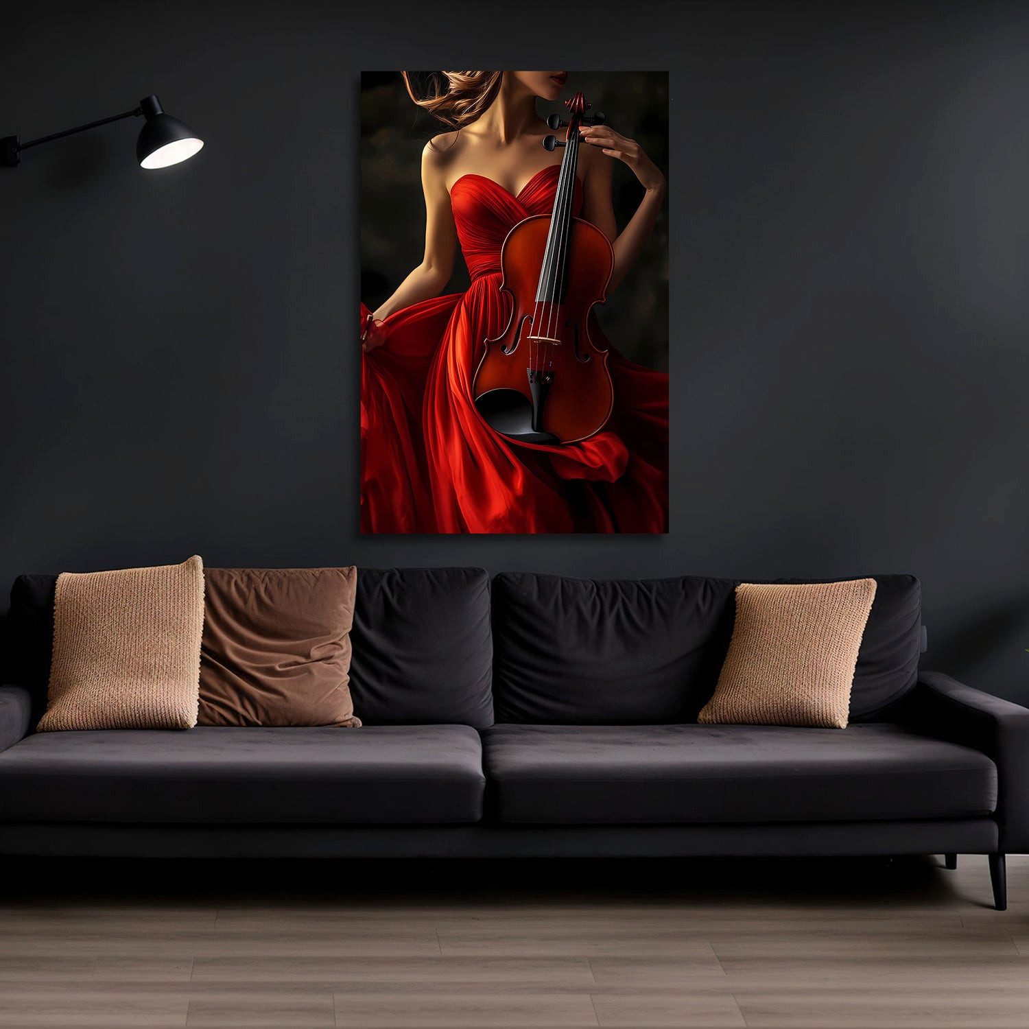 Artedinoi Leinwandbild Musik Frau im roten Kleid mit Violine Wandbild Leinwandbild Kunstdruck, Frau in Rot mit Violine