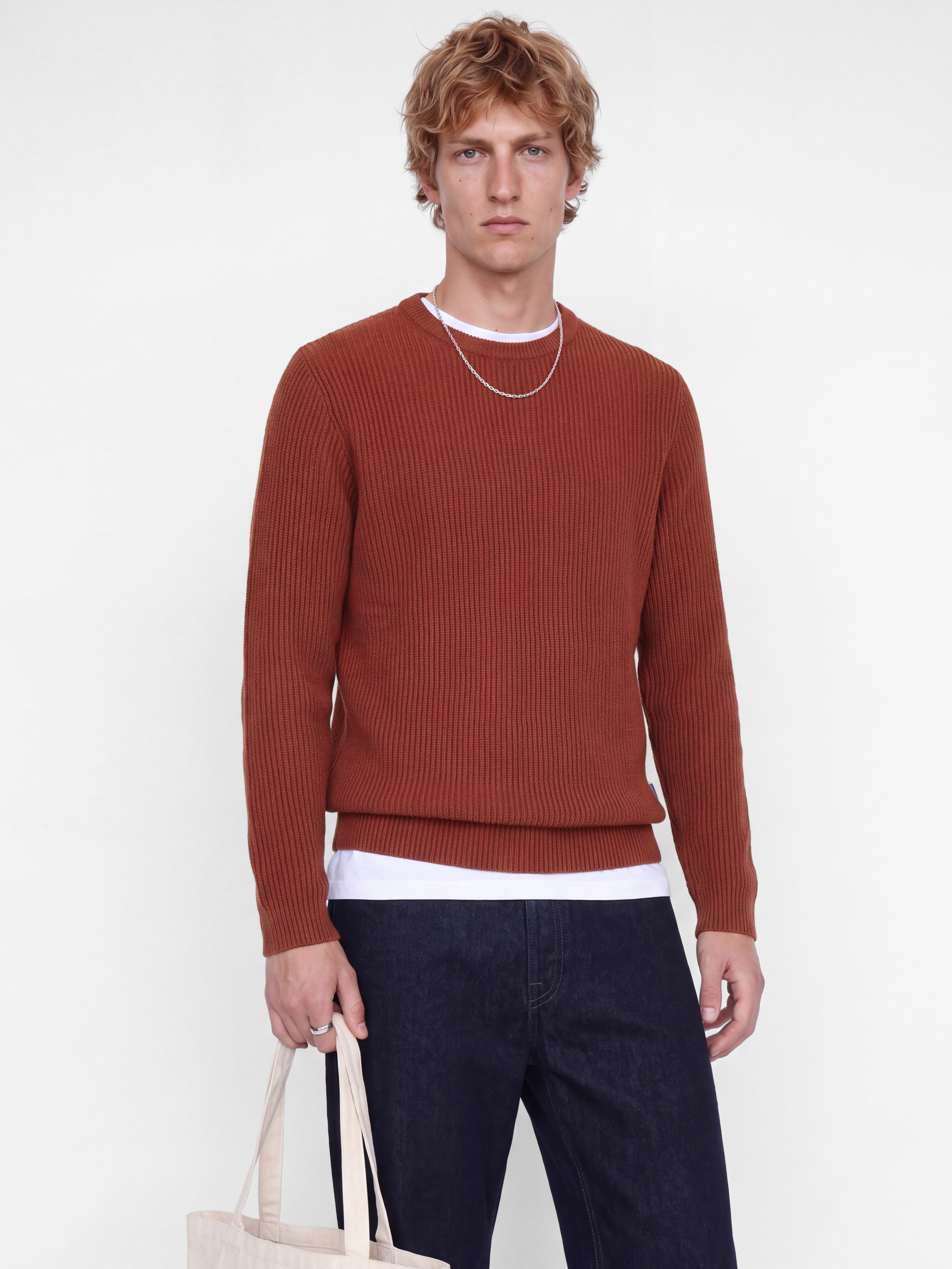 Jack & Jones Rundhalspullover JJPANNEL KNIT CREW NECK AW26 Materialmix, regular fit