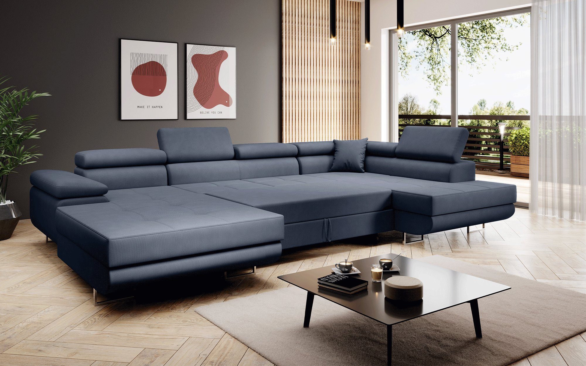 Baidani Sofa Sofa Matera mit Schlaf - und Klappfunktion (Stoff), inkl. Aufbau Blau