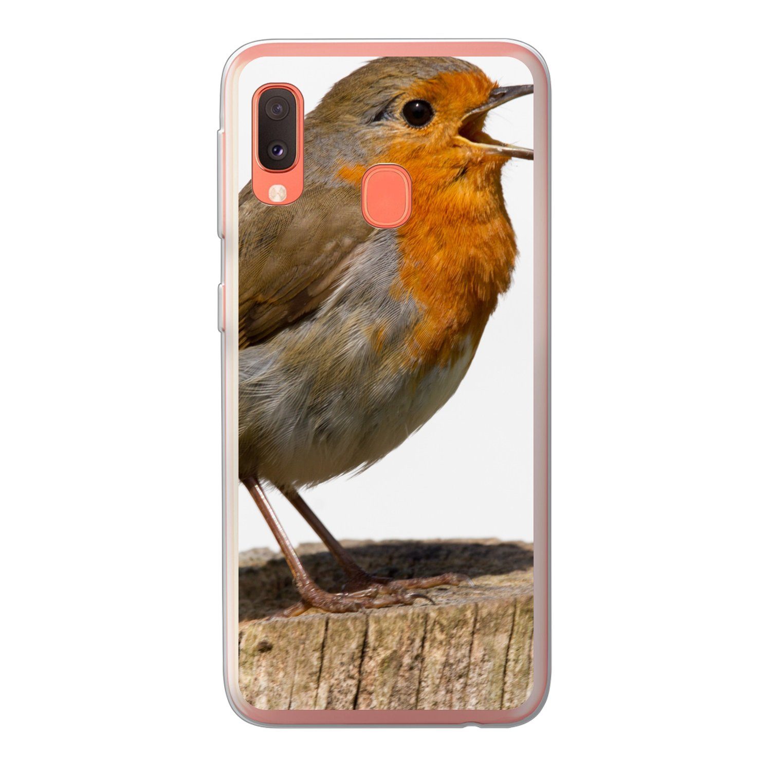 MuchoWow Handyhülle für Samsung Galaxy A20e Rotkehlchen - Vogel - Holz, Smartphone-Bumper, Print, Handy Schutzhülle Dünn