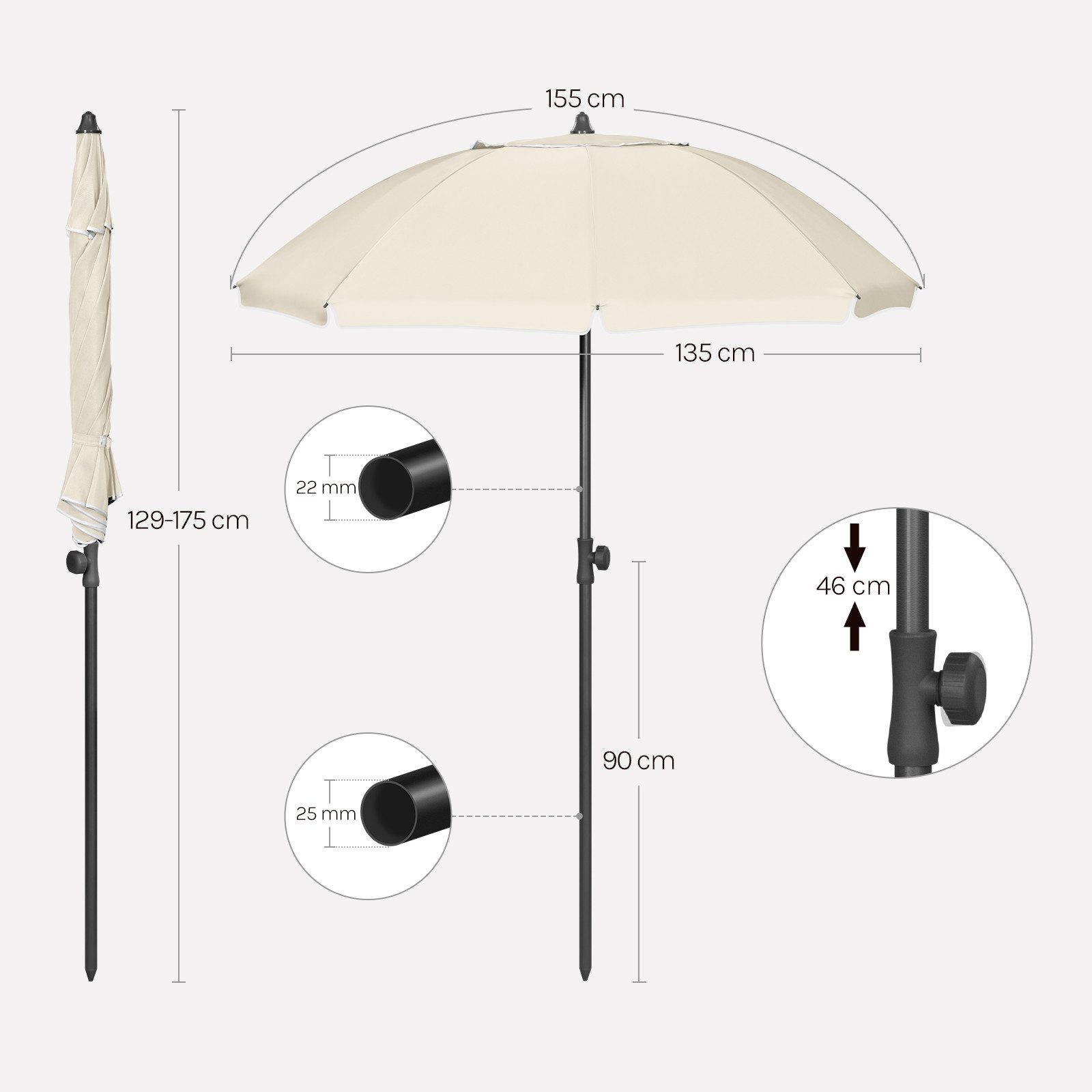 Woltu Sonnenschirm, Belüfteter Strandschirm UPF 50+, Höhenverstellbar und Knickbar