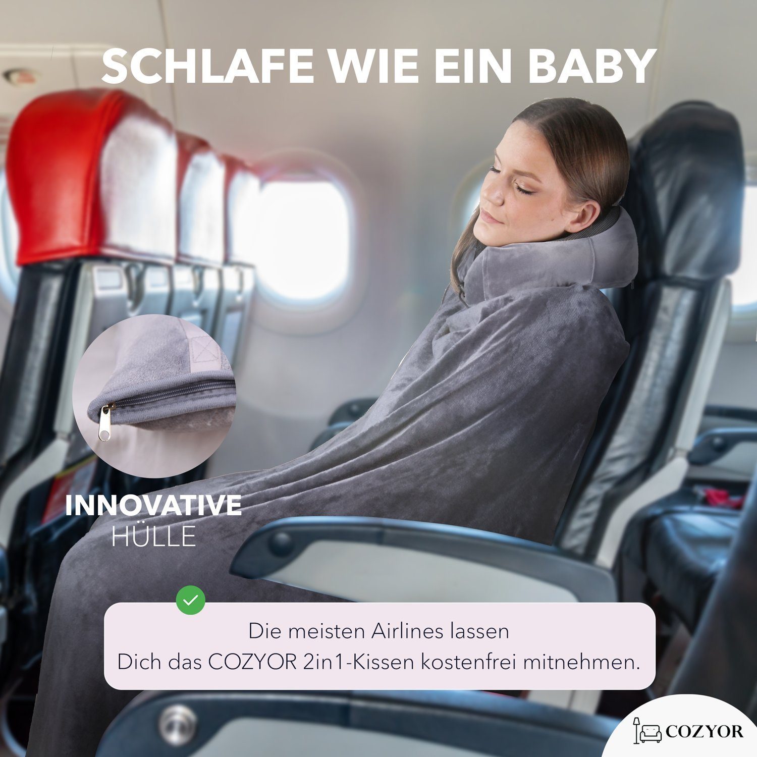 Cozyor Reisekissen und Reisedecke 2 in 1, Reiseset kuschelig weich + Rucksa günstig online kaufen