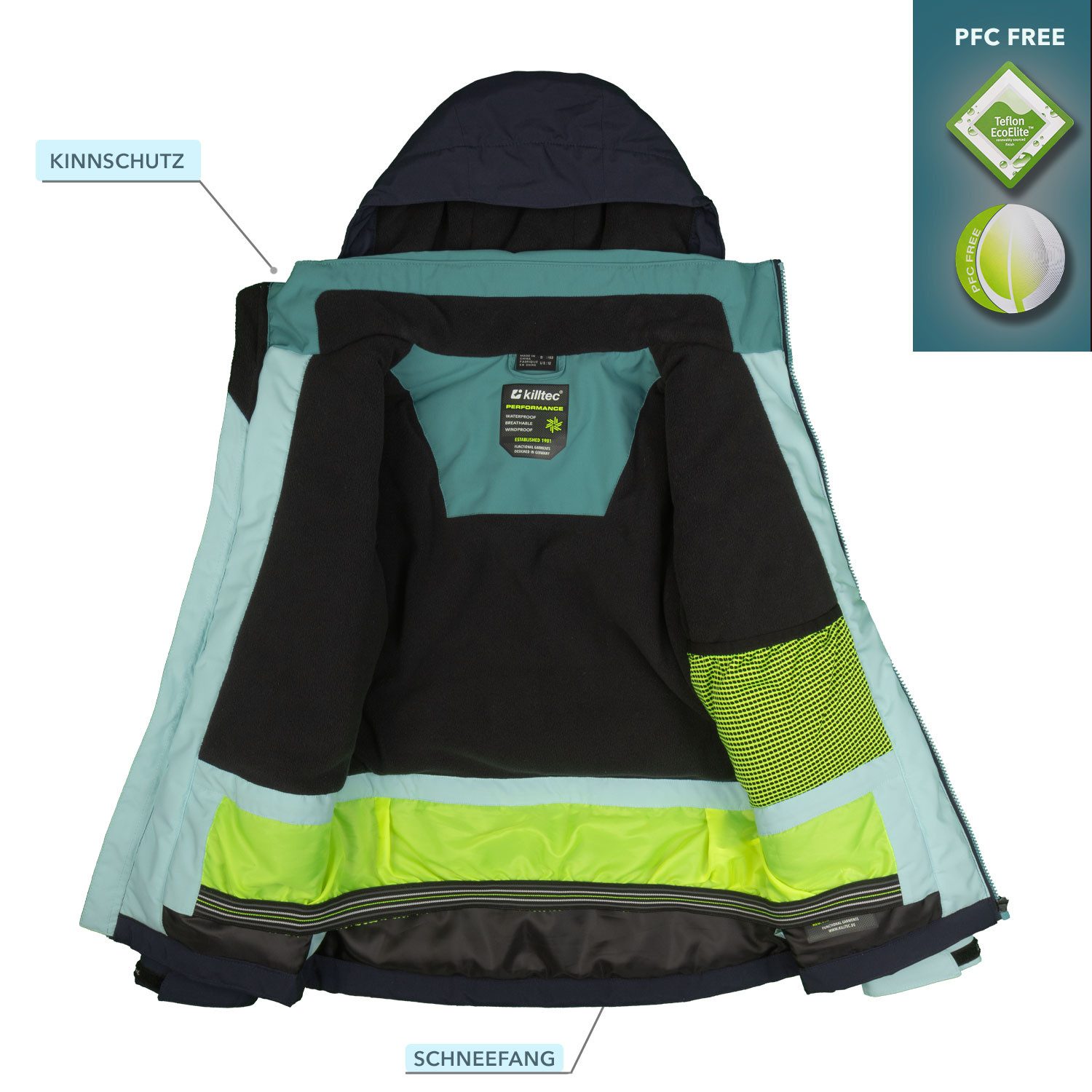Killtec Skianzug Mädchen Skijacke hellblau + Skihose mintgrün, wasserdichter Stoff