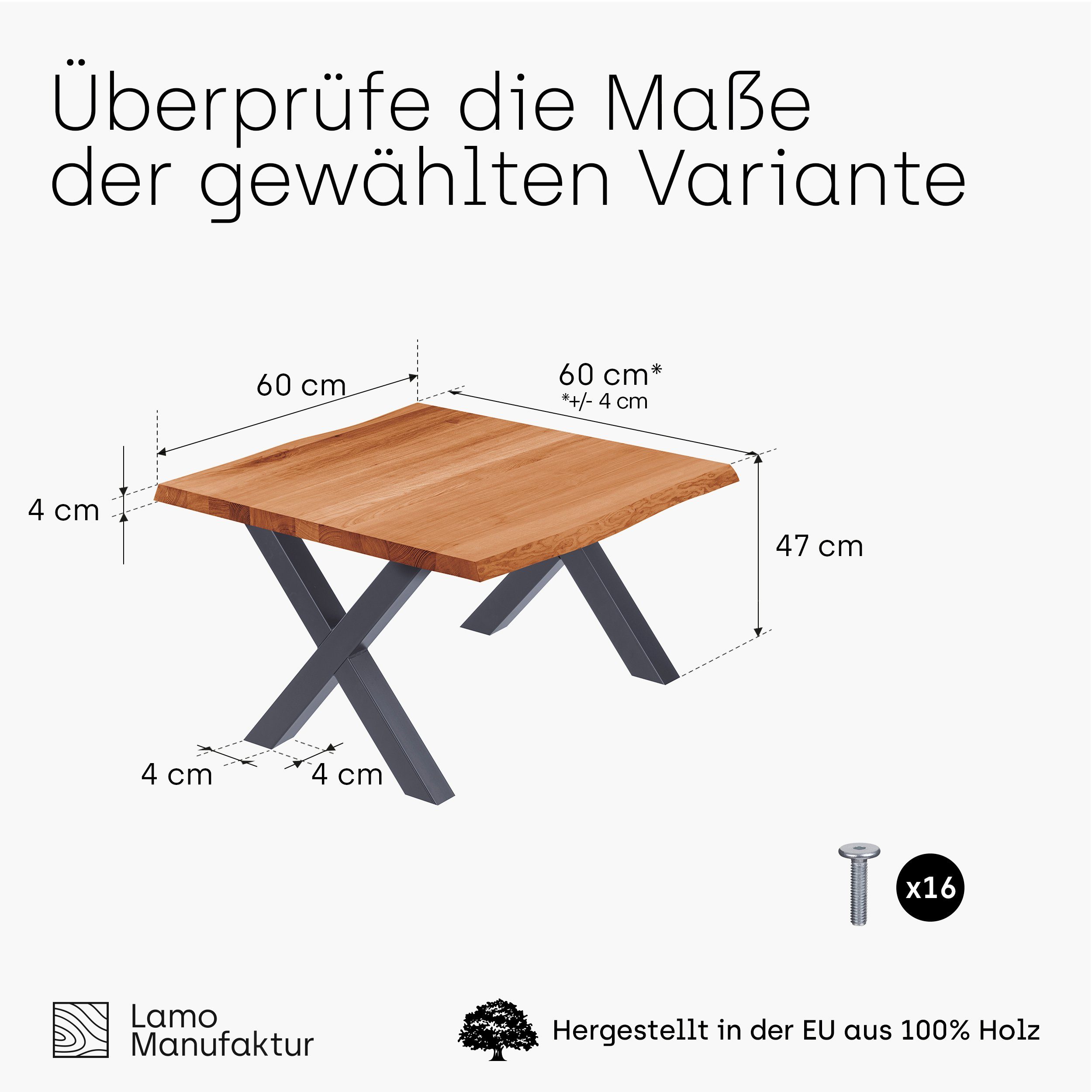 Design massiv Metallgestell Baumkantentisch inkl. Baumkante Manufaktur (1 Tisch), LAMO Dunkel Anthrazit | Massivholz Esstisch