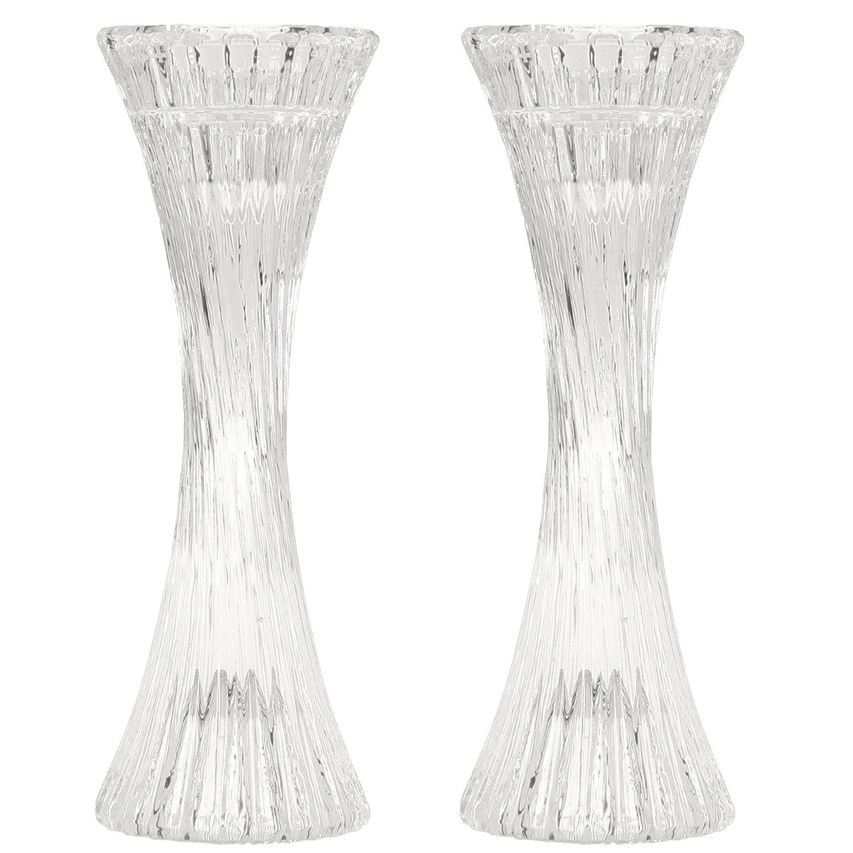 Kaemingk Kerzenhalter Glaskerzenhalter 20cm Klar Rillen Stabkerzen Deko 2er Set, 2 Stück