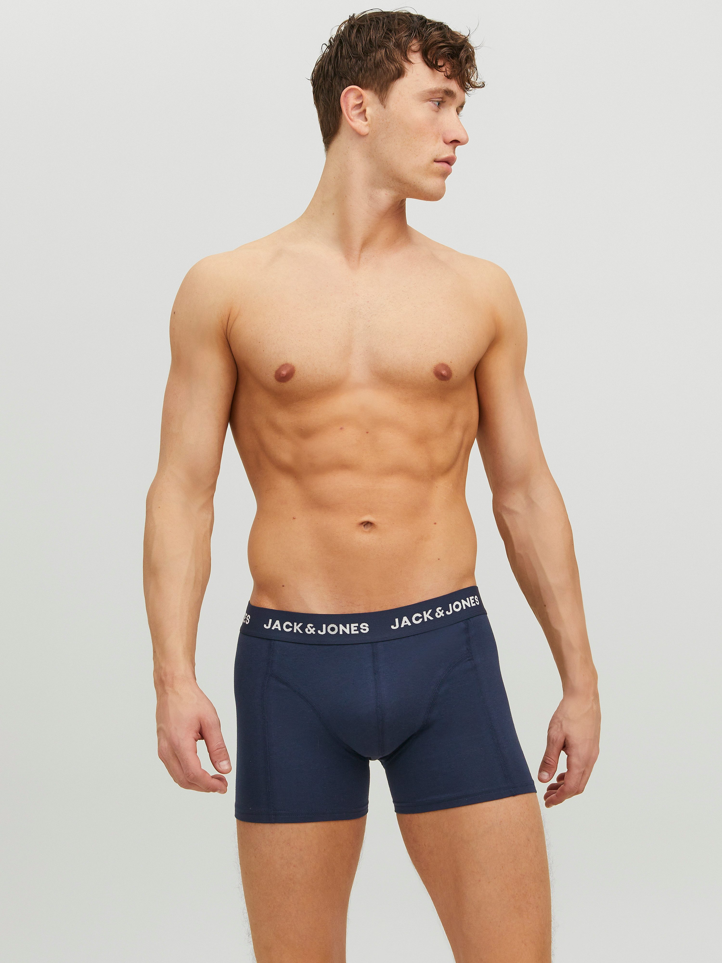 Jack & Jones Boxer JACANTHONY im 3er Pack mit Logo-Bund und weichem Griff (Packung, 3-St) unifarben mit Farbeinsatz, modisch, eng anliegend, Baumwollmischung