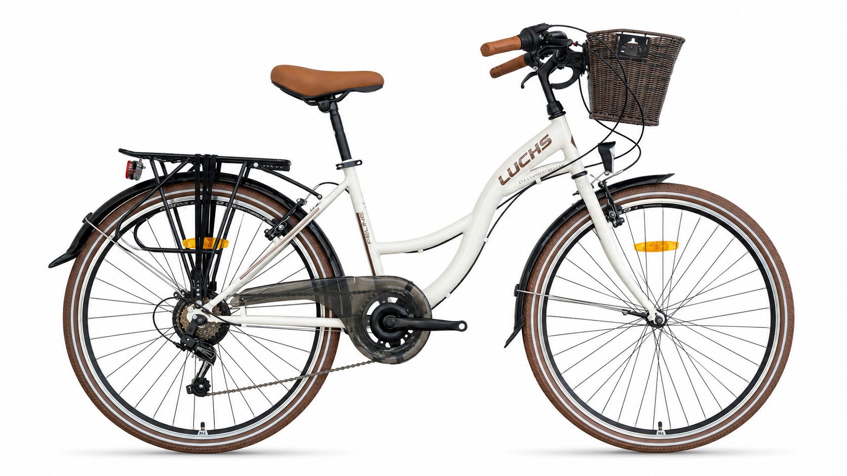 LUCHS Cityrad Feline Damenfahrrad 28 Zoll – Cityfahrrad Hollandrad – Damen Rad Ekru, 21 Gang Shimano, Kettenschaltung, 21 Gang SHIMANO, Frontkorb – Citybike für Alltag & Freizeit