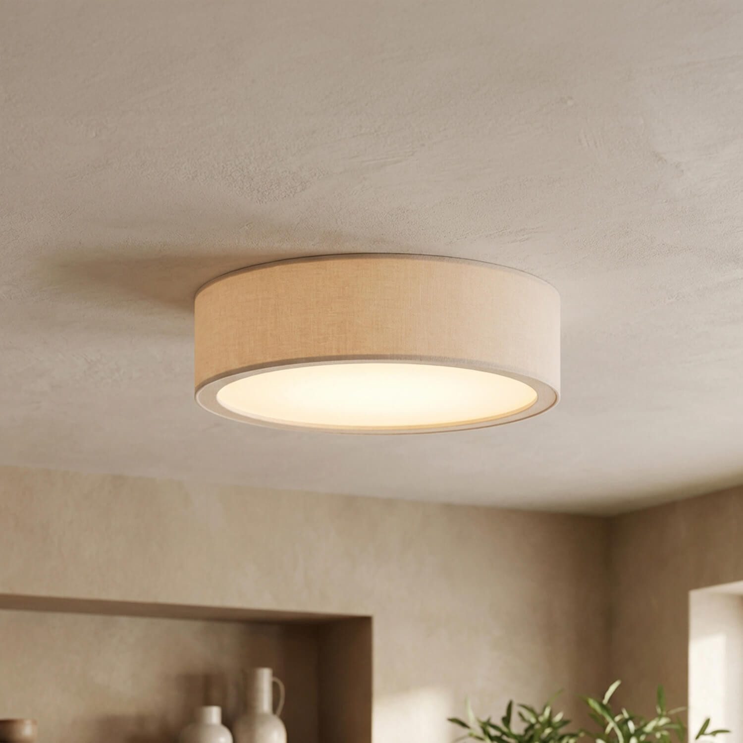 Licht-Erlebnisse Deckenleuchte ARBARO, ohne Leuchtmittel, Rund Ø 27 cm klein E27 Holz geweißt Glas wohnlich Flur Wohnzimmer