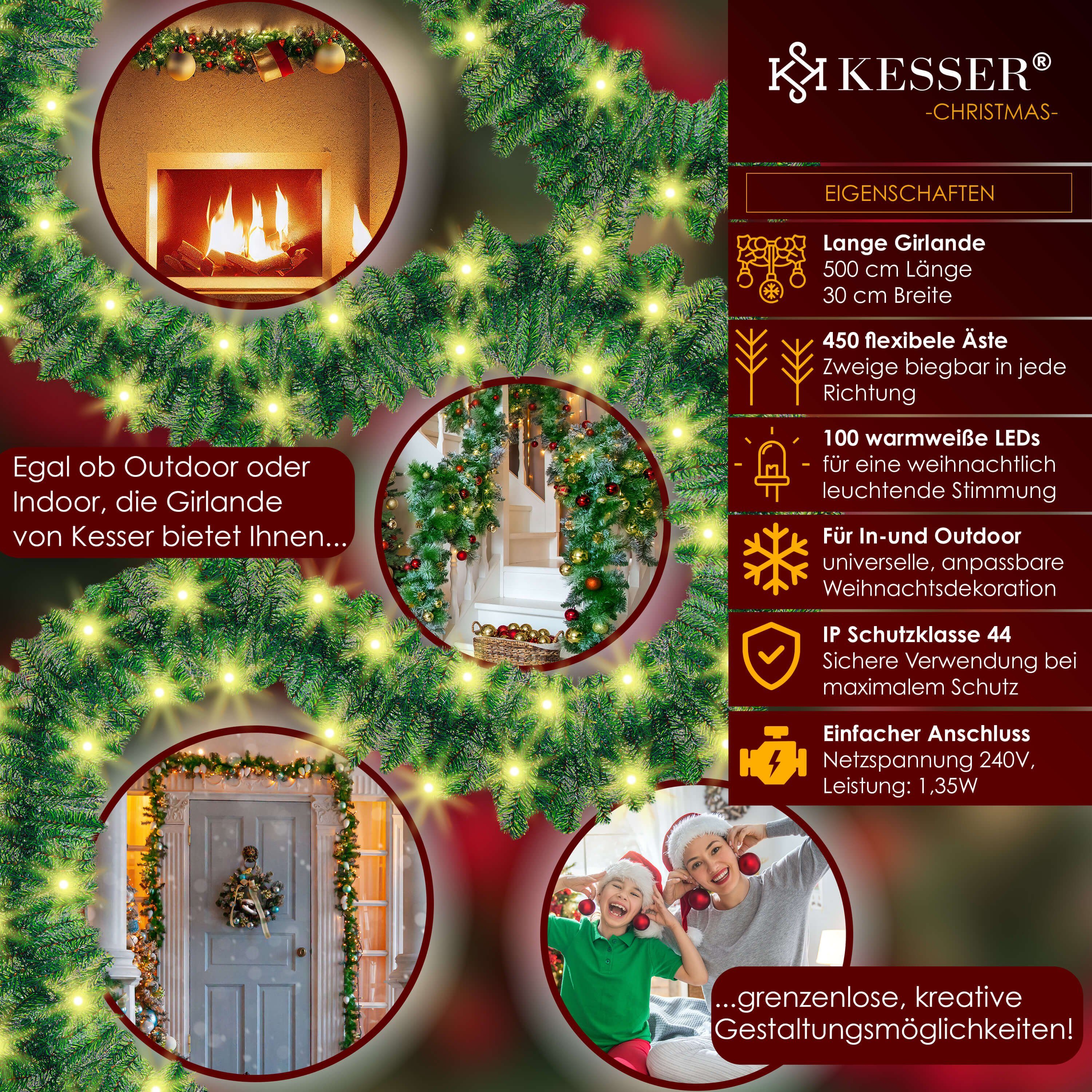 KESSER LED-Girlande, Weihnachtsgirlande mit Beleuchtung 100 günstig online kaufen