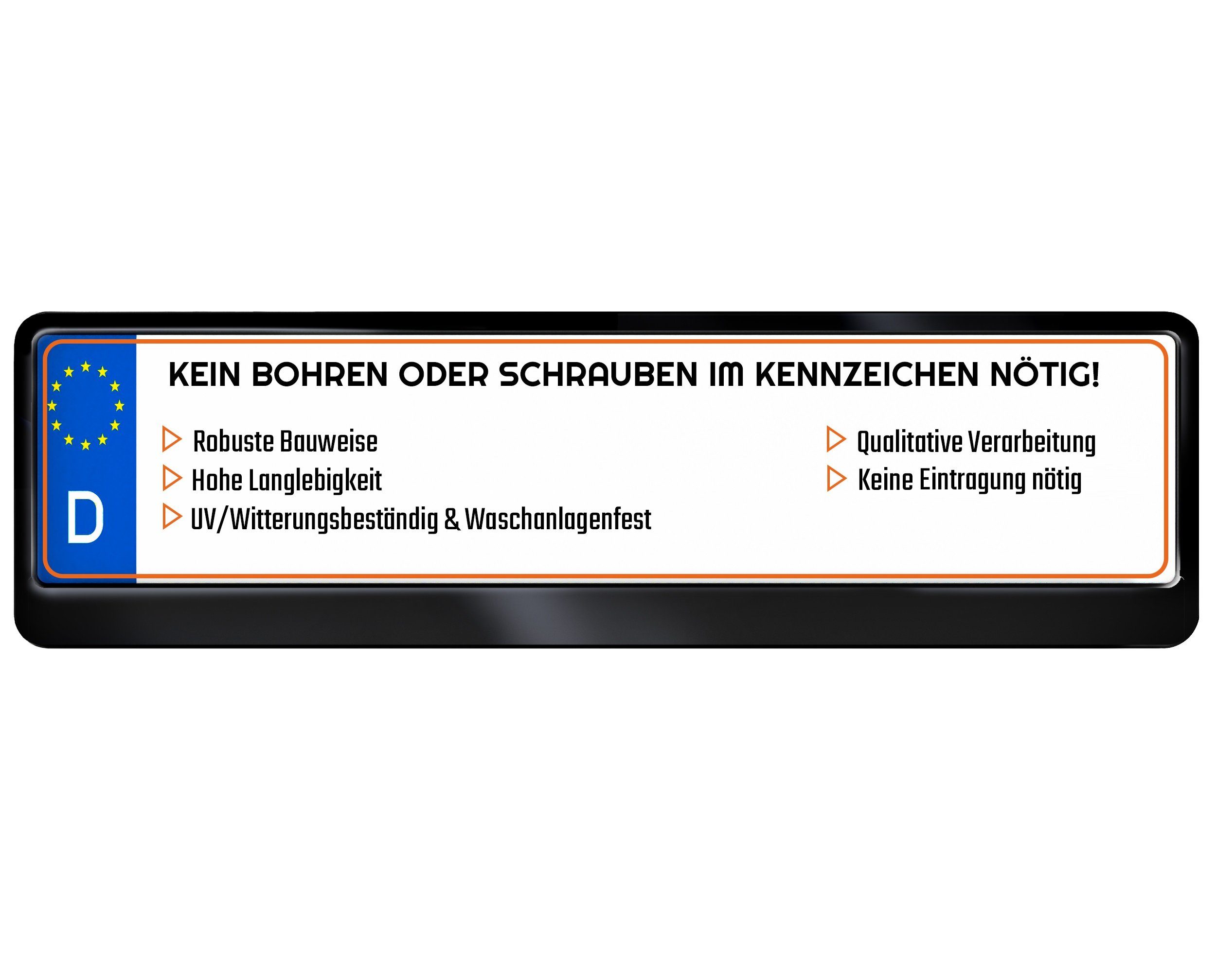 L & P Car Design Kennzeichenhalter für Auto 46 cm in schwarz Hochglanz für kurze Kennzeichen, (2 Stück)