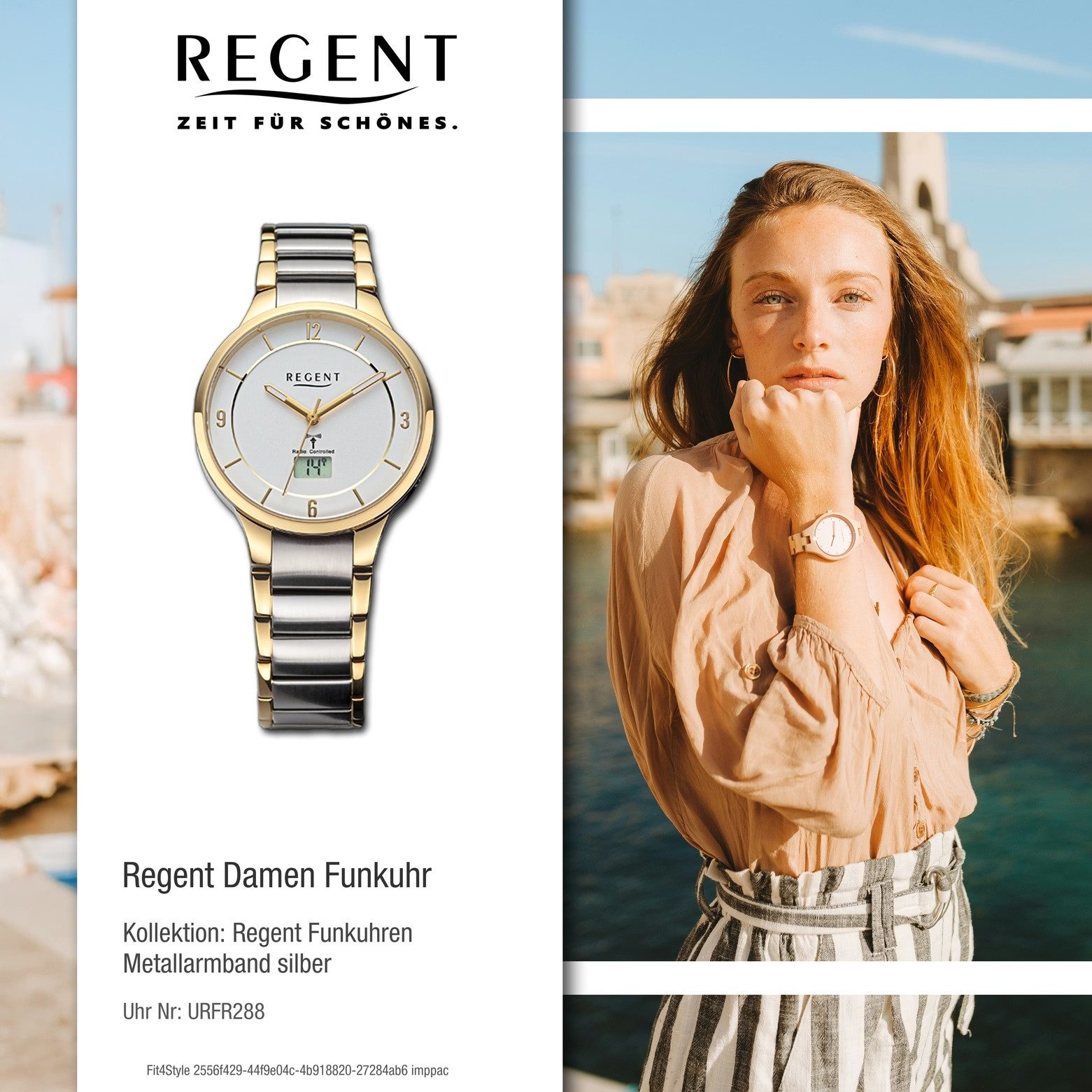 Regent Funkuhr Regent Damen Funkuhr Analog-Digital, (Funkuhr), Damen Funkuhr rund, extra groß (ca. 30mm), Metallarmband