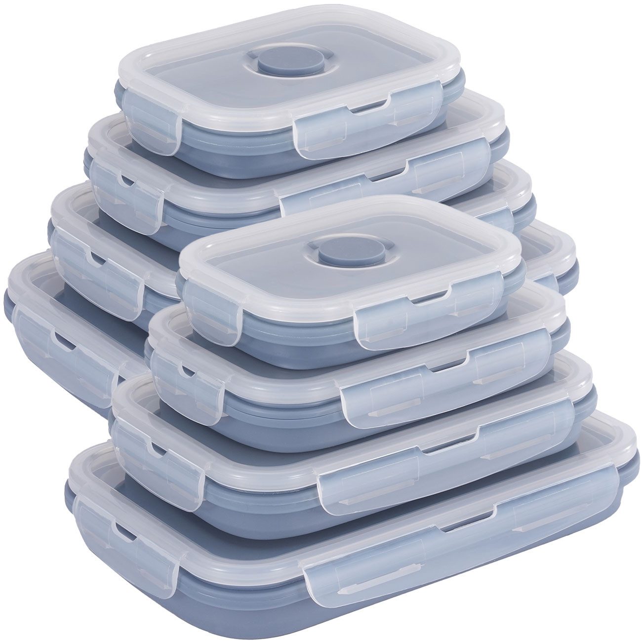 shop'n smile ideoon Frischhaltedose Silikon Frischhaltedosen Faltbare Lunchbox mit Clipdeckel 4/8er Set, (8-tlg., 4er-Set & 8er-Set), faltbar, Clip-Verschluss, Silikondichtung, von 350, 540, 800 & 1200 ml