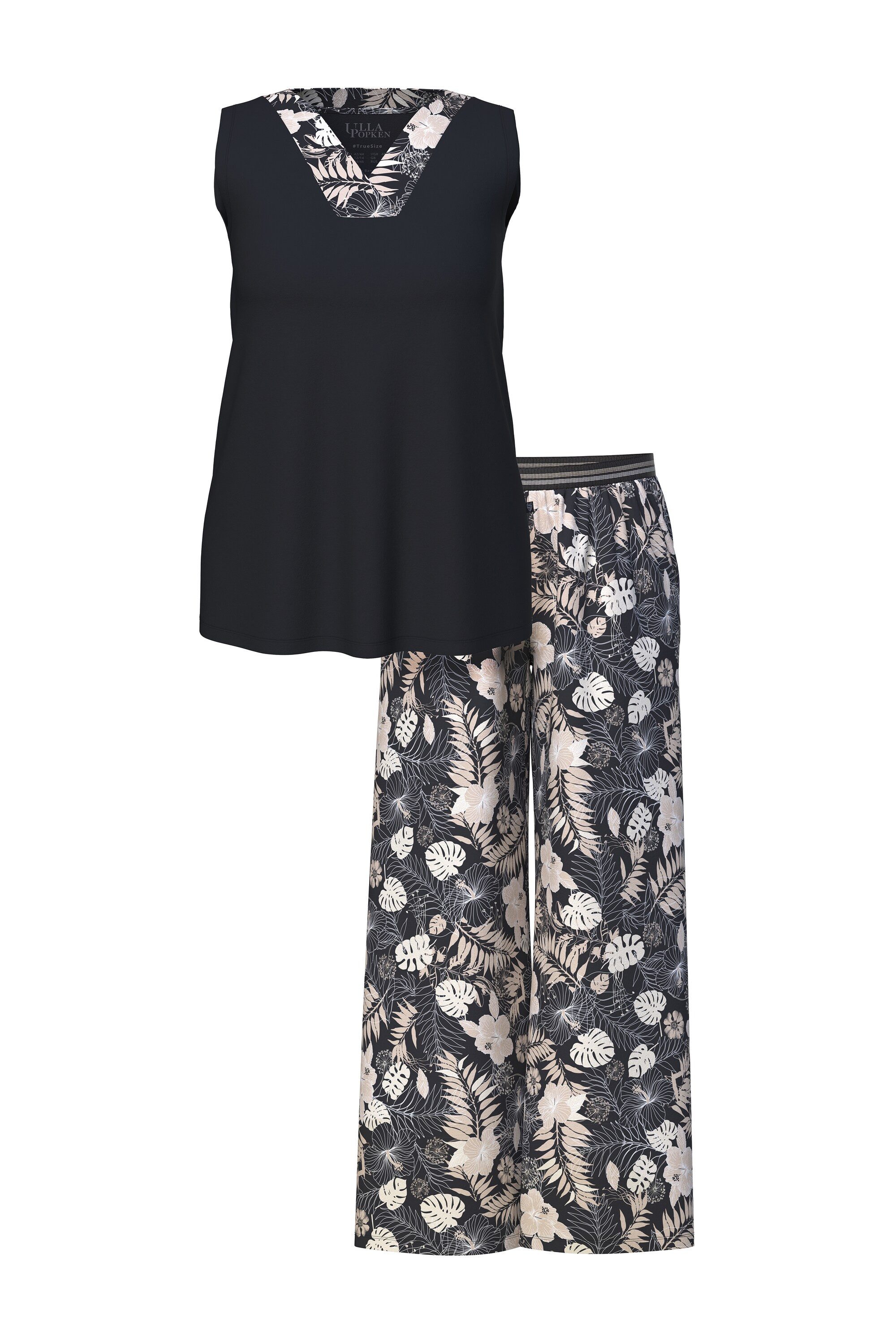 Ulla Popken Pyjama Pyjama Blätter V-Ausschnitt ärmellos Taschen günstig online kaufen