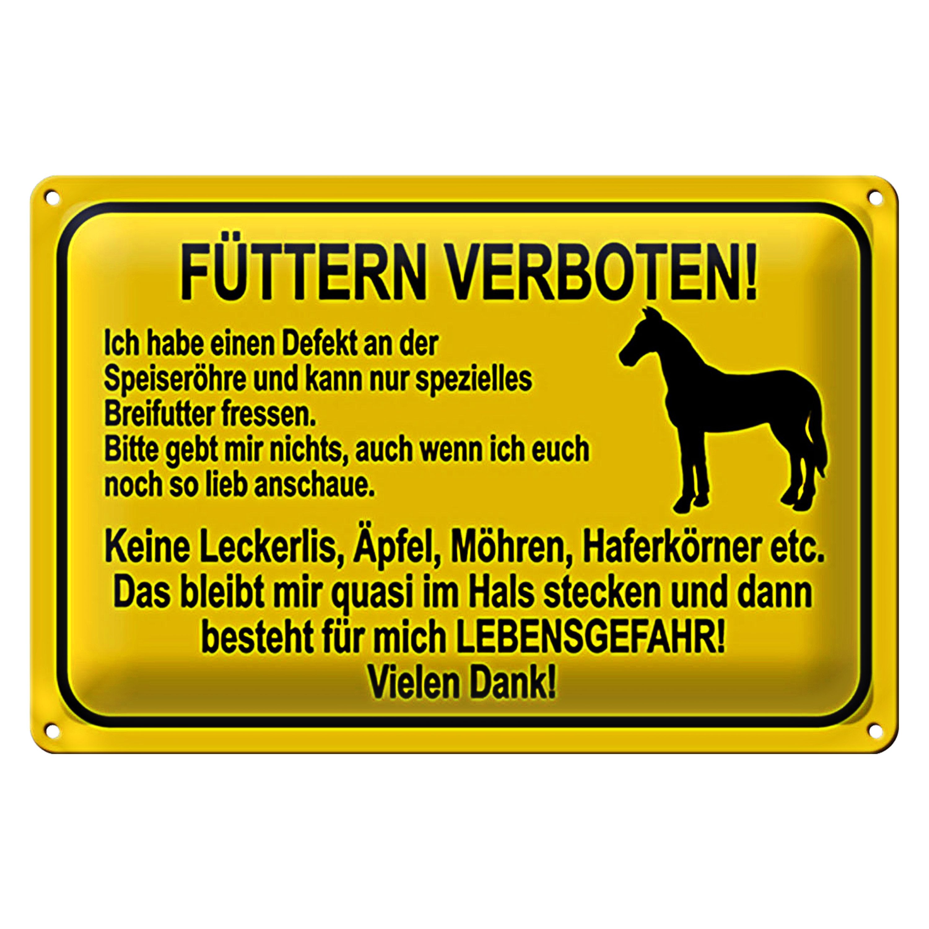 Metallschild Hinweis 18x12cm füttern verboten Pferde