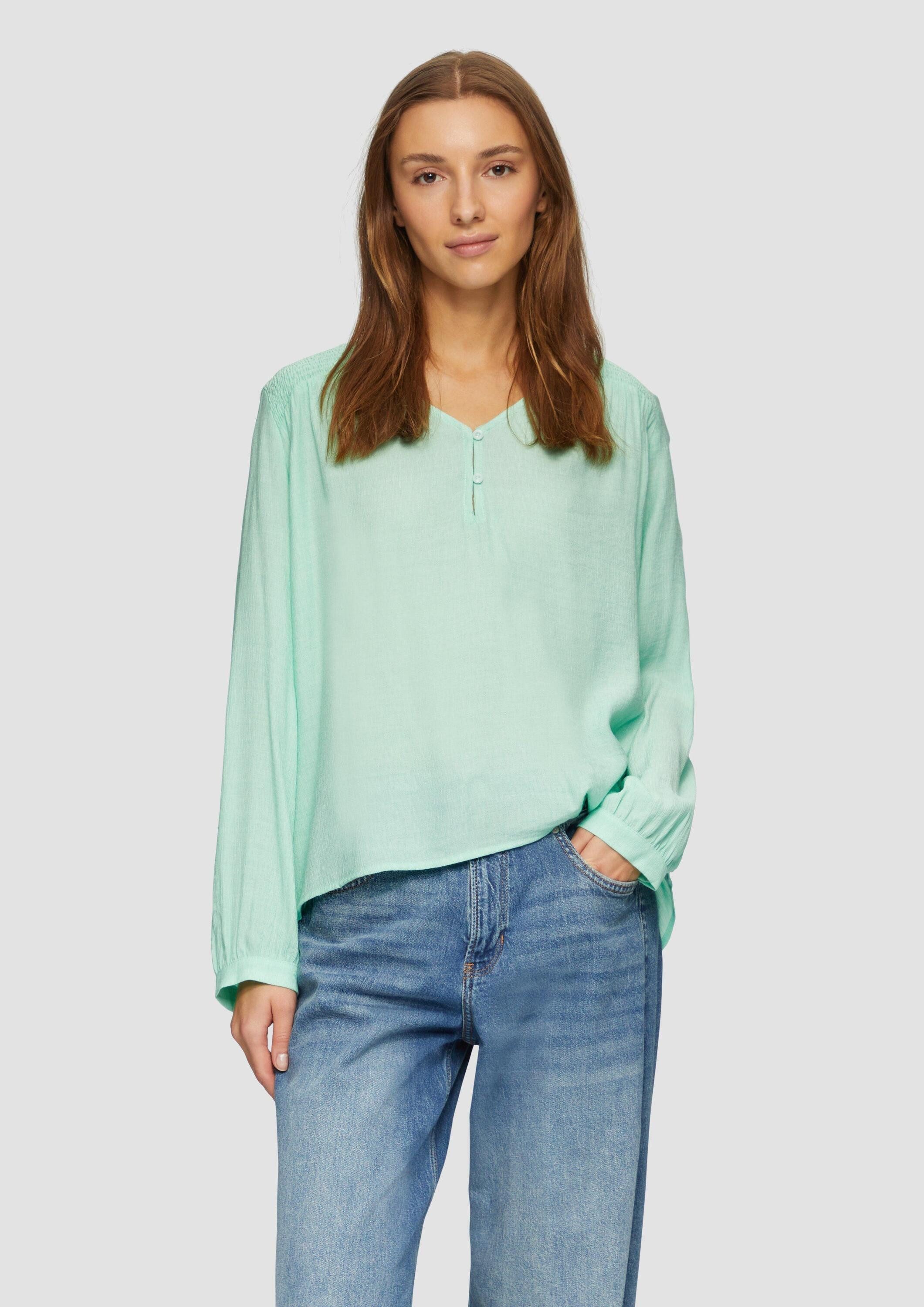 s.Oliver Langarmbluse Bluse Strukturierte Bluse aus Viskosemix mit Smok-Details