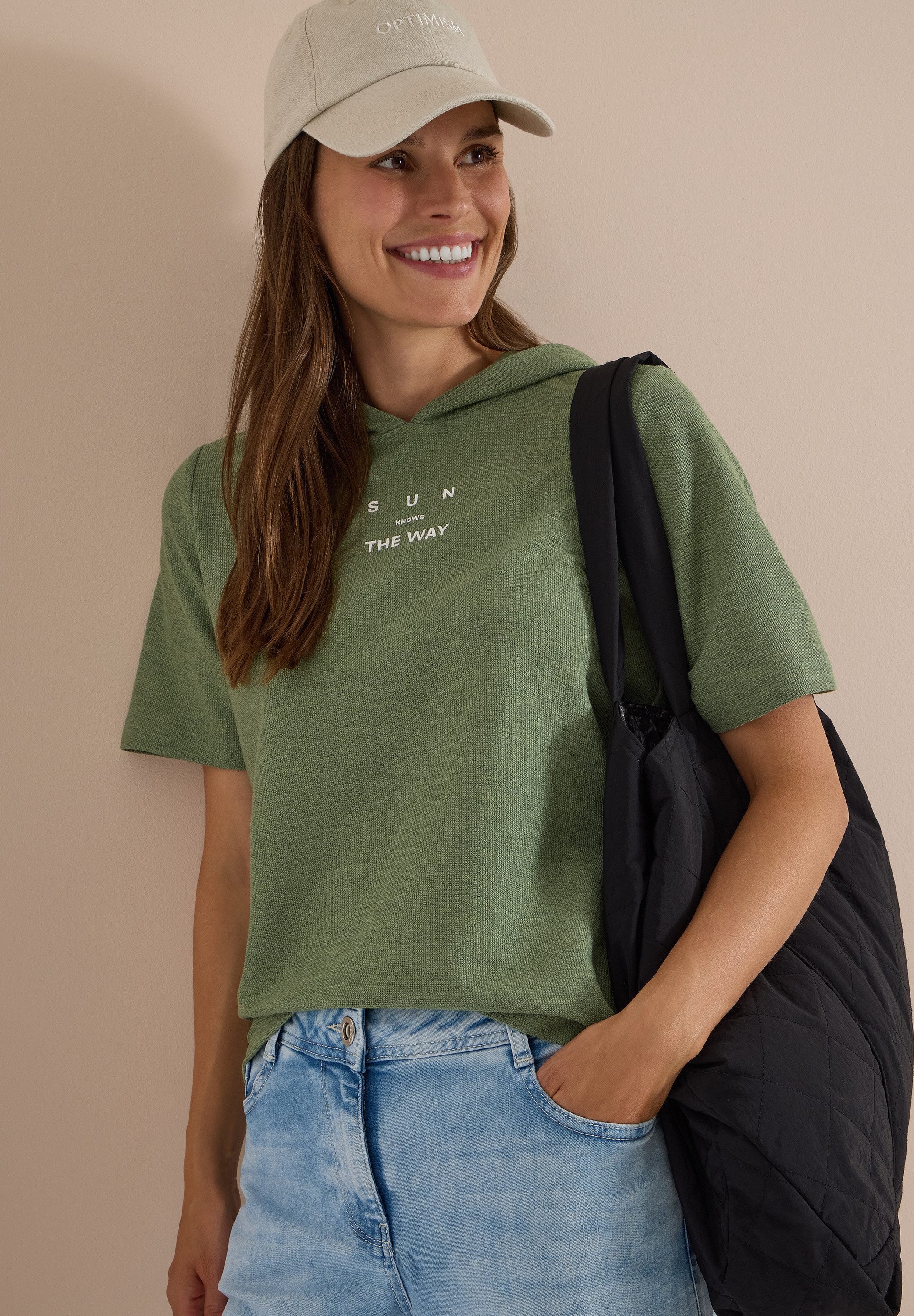 CECIL Kapuzenshirt in Slub-Yarn-Optik, mit Print, Baumwollmix