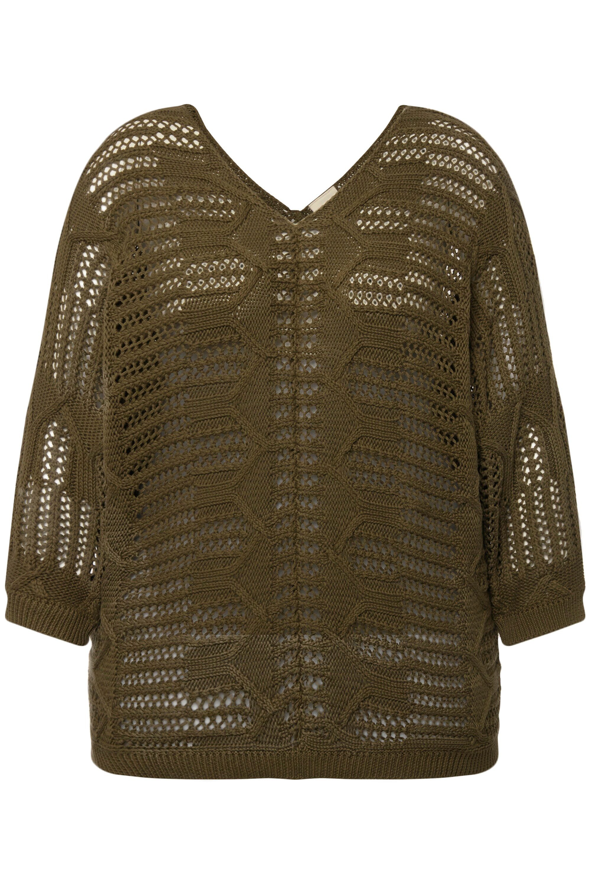 Ulla Popken Strickpullover Pullover Ajourmuster V-Ausschnitt günstig online kaufen