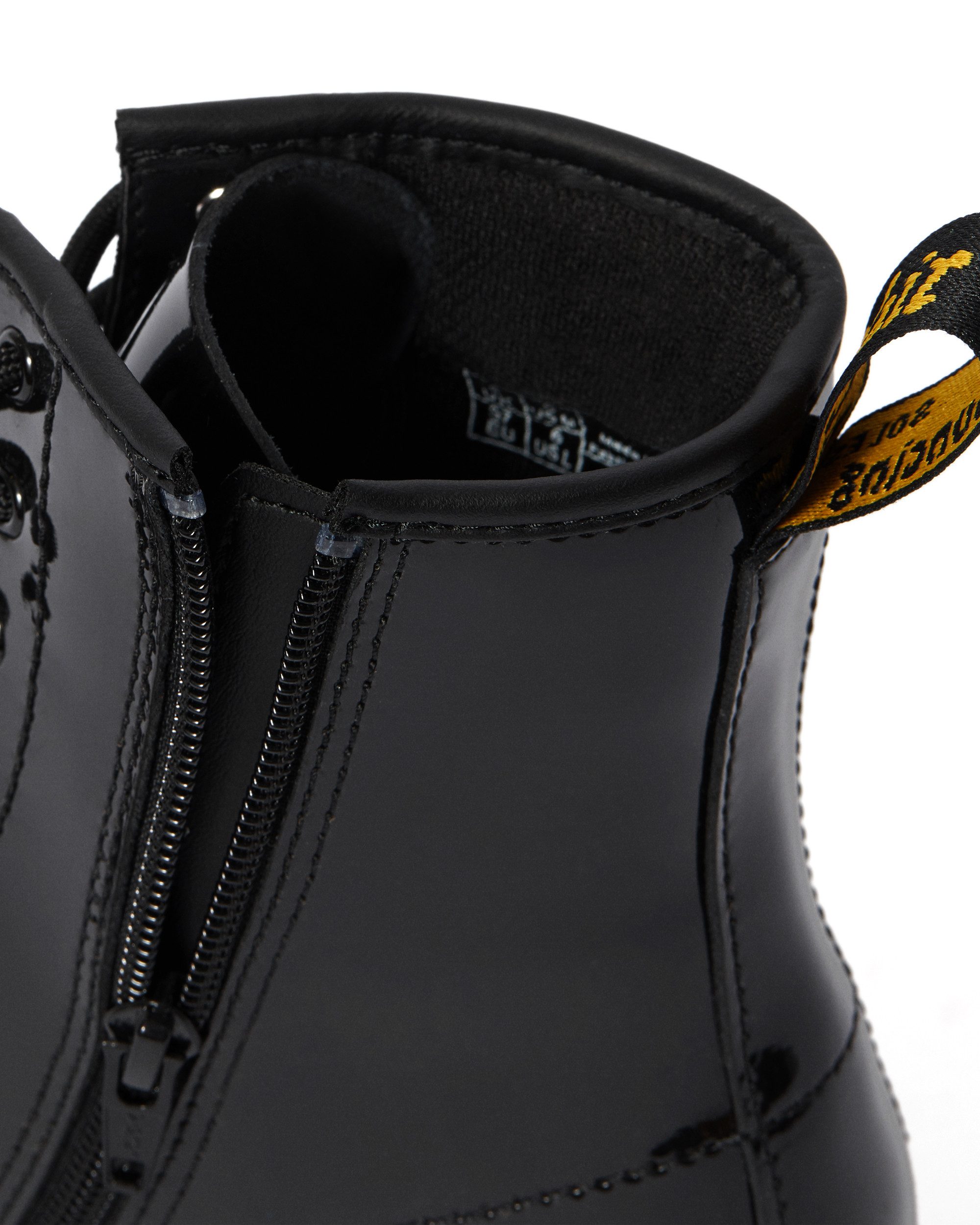 DR. MARTENS 1460 Y Black Patent Lamper Schnürboots Kinder Stiefel, Boots mit logobedruckter Anziehlasche